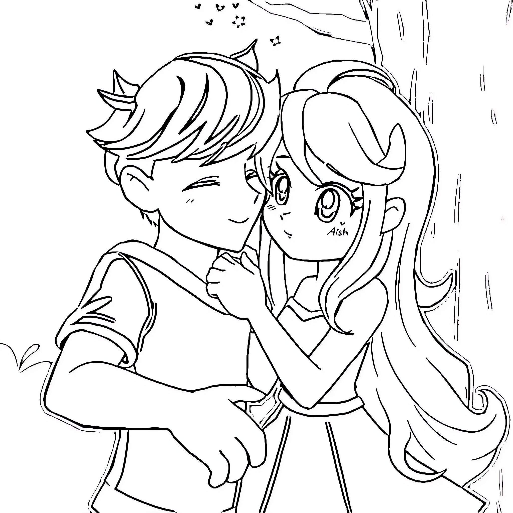 Misty Embrace in the Enchanted Forest Coloring Page (free black-and-white line drawing printable PDF for all, from beginners to advanced learners, including children, teens, adults, and seniors)