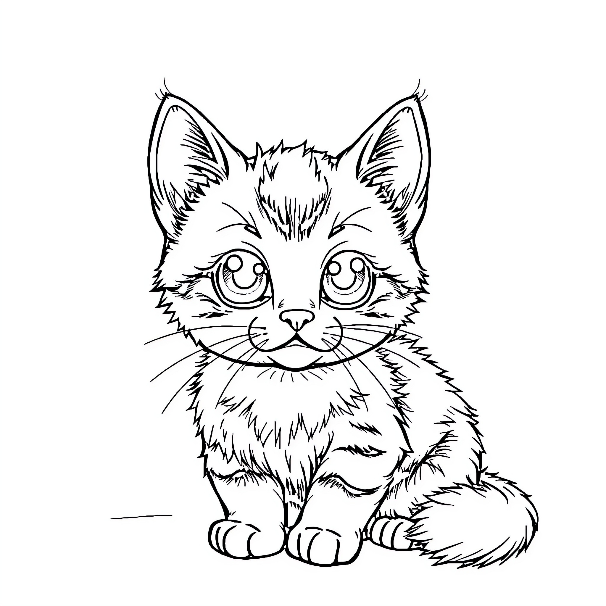 Adeline the Curious Kitten Coloring Page (free black-and-white line drawing printable PDF for all, from beginners to advanced learners, including children, teens, adults, and seniors)