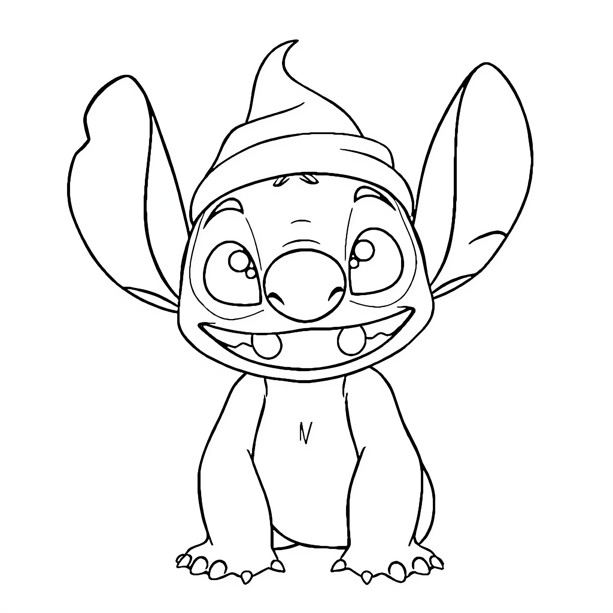 Stitch's Silly Smile Coloring Page (free black-and-white line drawing printable PDF for all, from beginners to advanced learners, including children, teens, adults, and seniors)