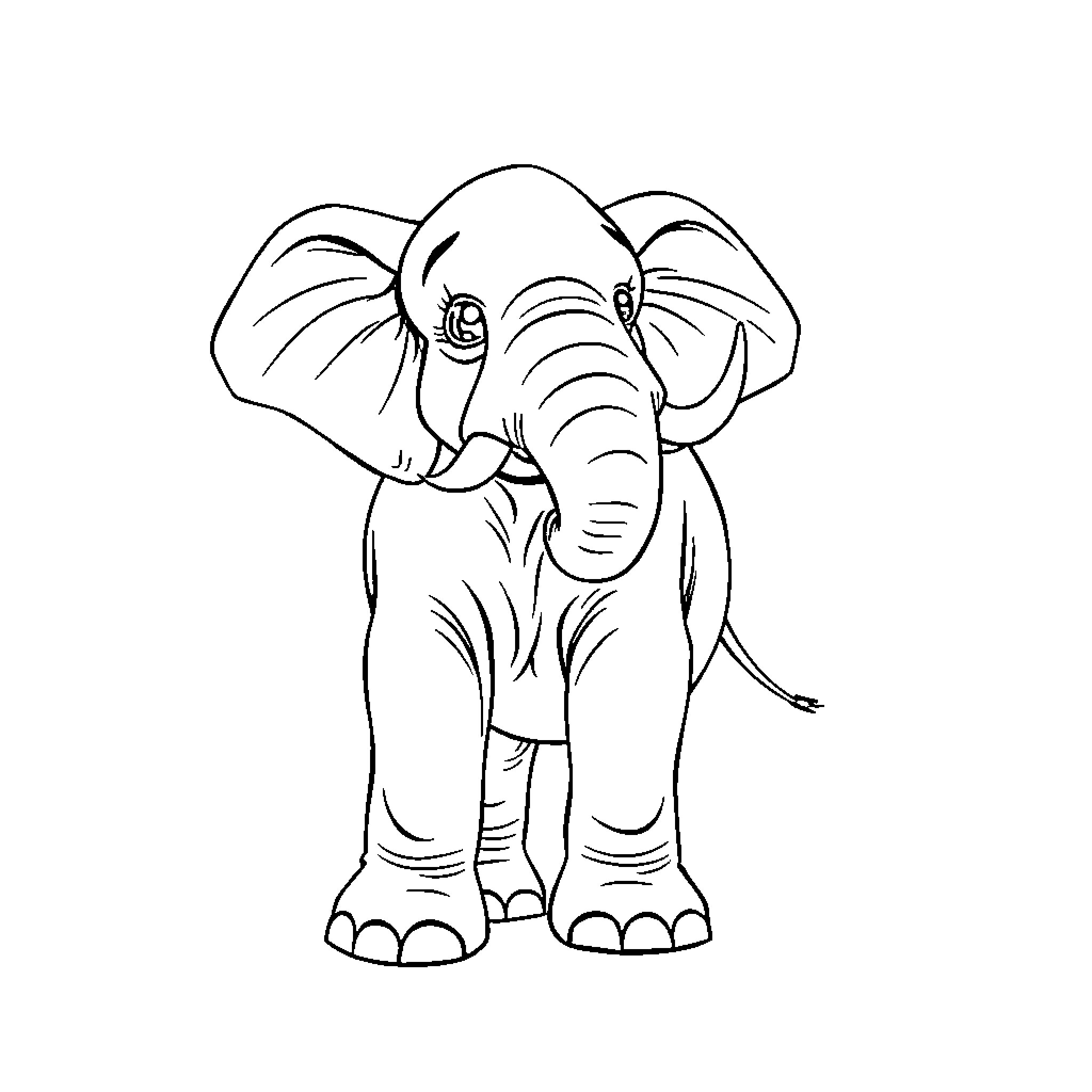 Elephant standing alone in simple outline Coloring Page (free black-and-white line drawing printable PDF for all, from beginners to advanced learners, including children, teens, adults, and seniors)