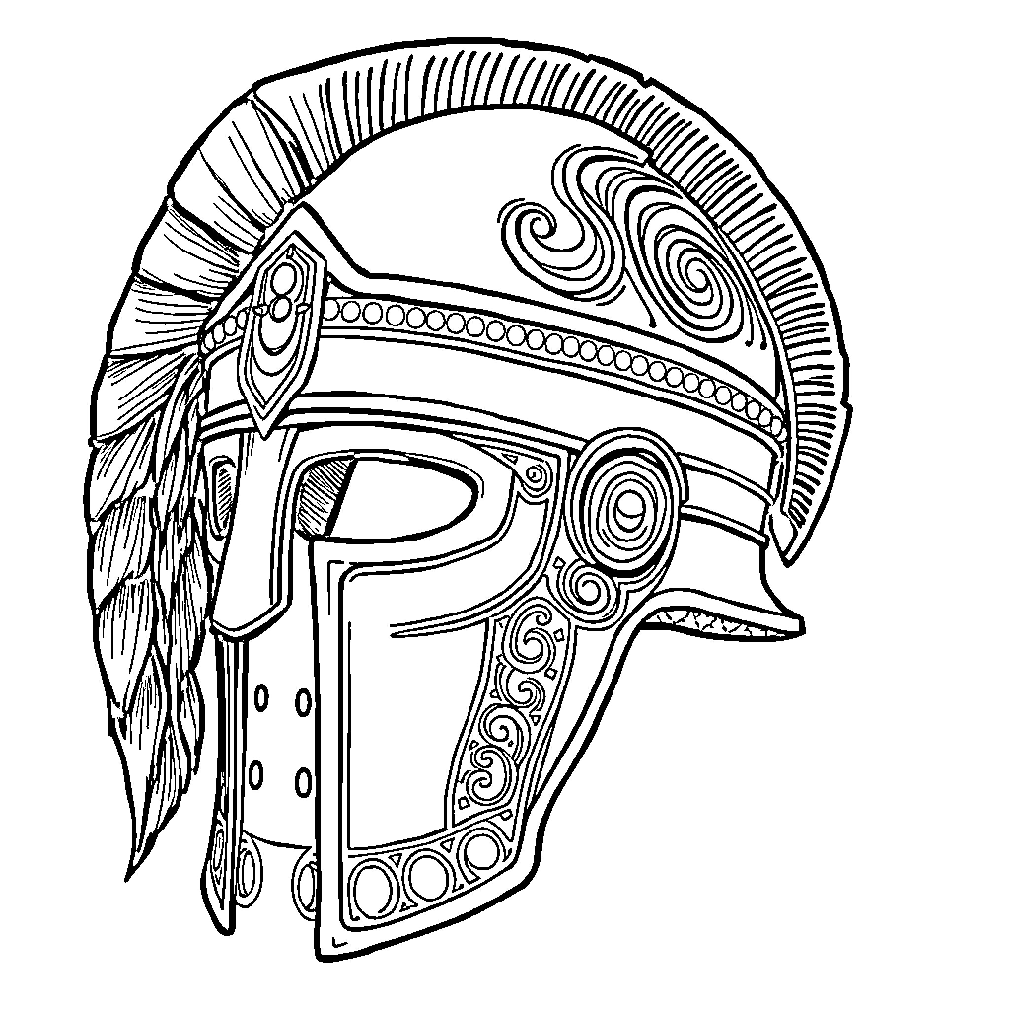 Helmet with intricate ornamental design Coloring Page (free black-and-white line drawing printable PDF for all, from beginners to advanced learners, including children, teens, adults, and seniors)