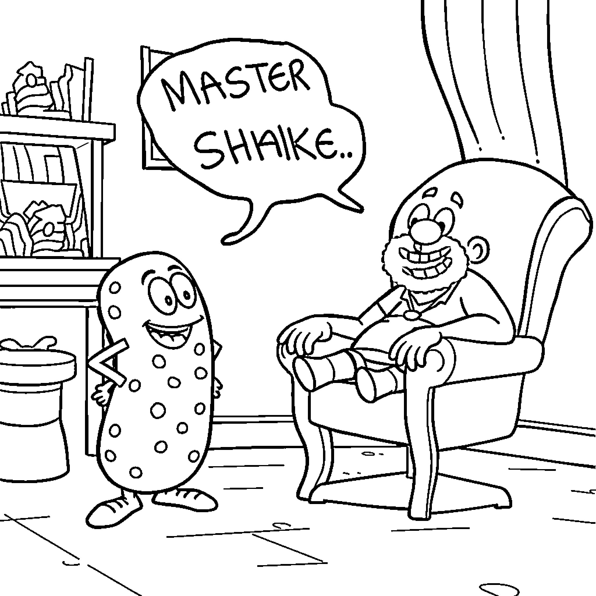 Meatwad and Master Shake having a conversation Coloring Page (free black-and-white line drawing printable PDF for all, from beginners to advanced learners, including children, teens, adults, and seniors)