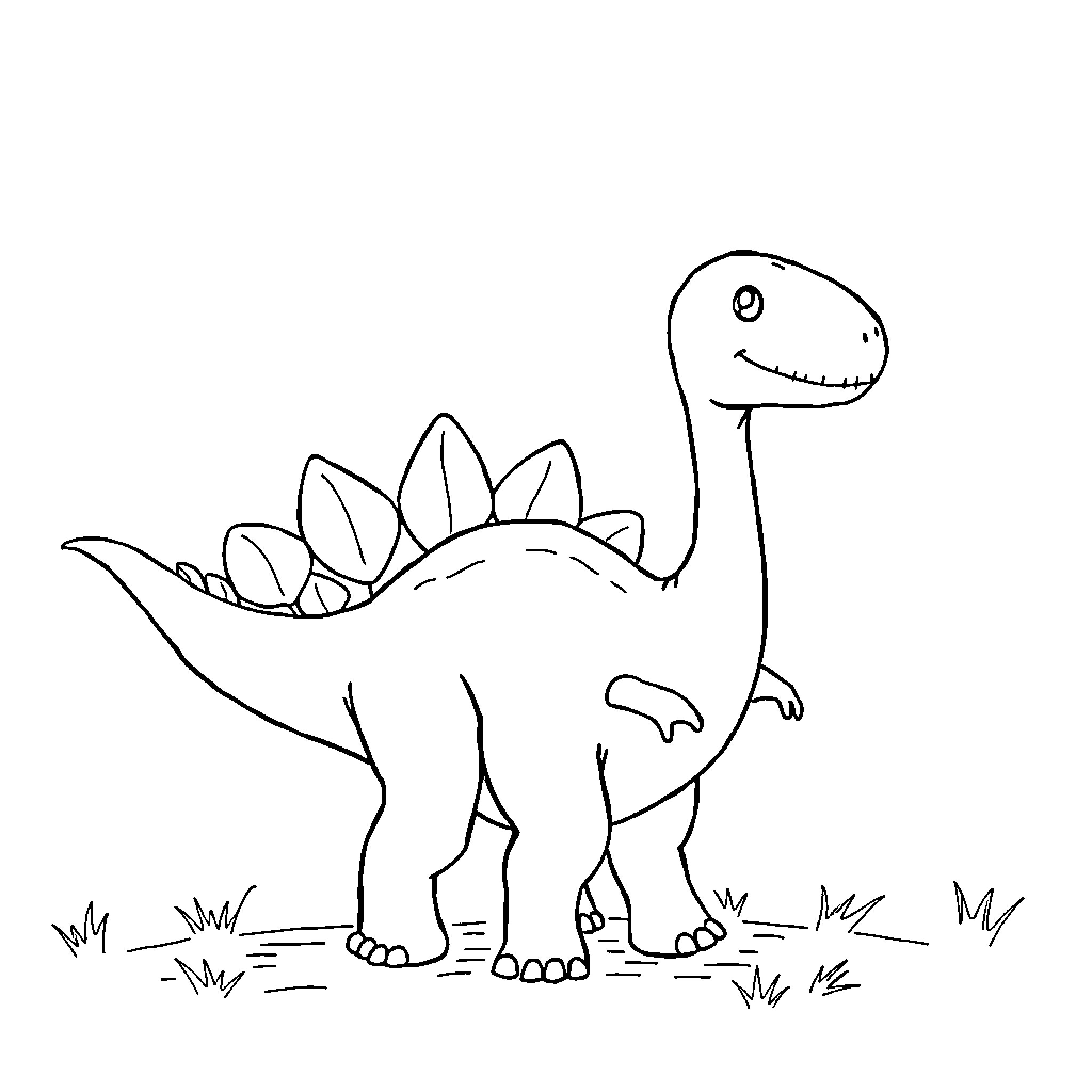 Dinosaur standing in grassy field Coloring Page (free black-and-white line drawing printable PDF for all, from beginners to advanced learners, including children, teens, adults, and seniors)