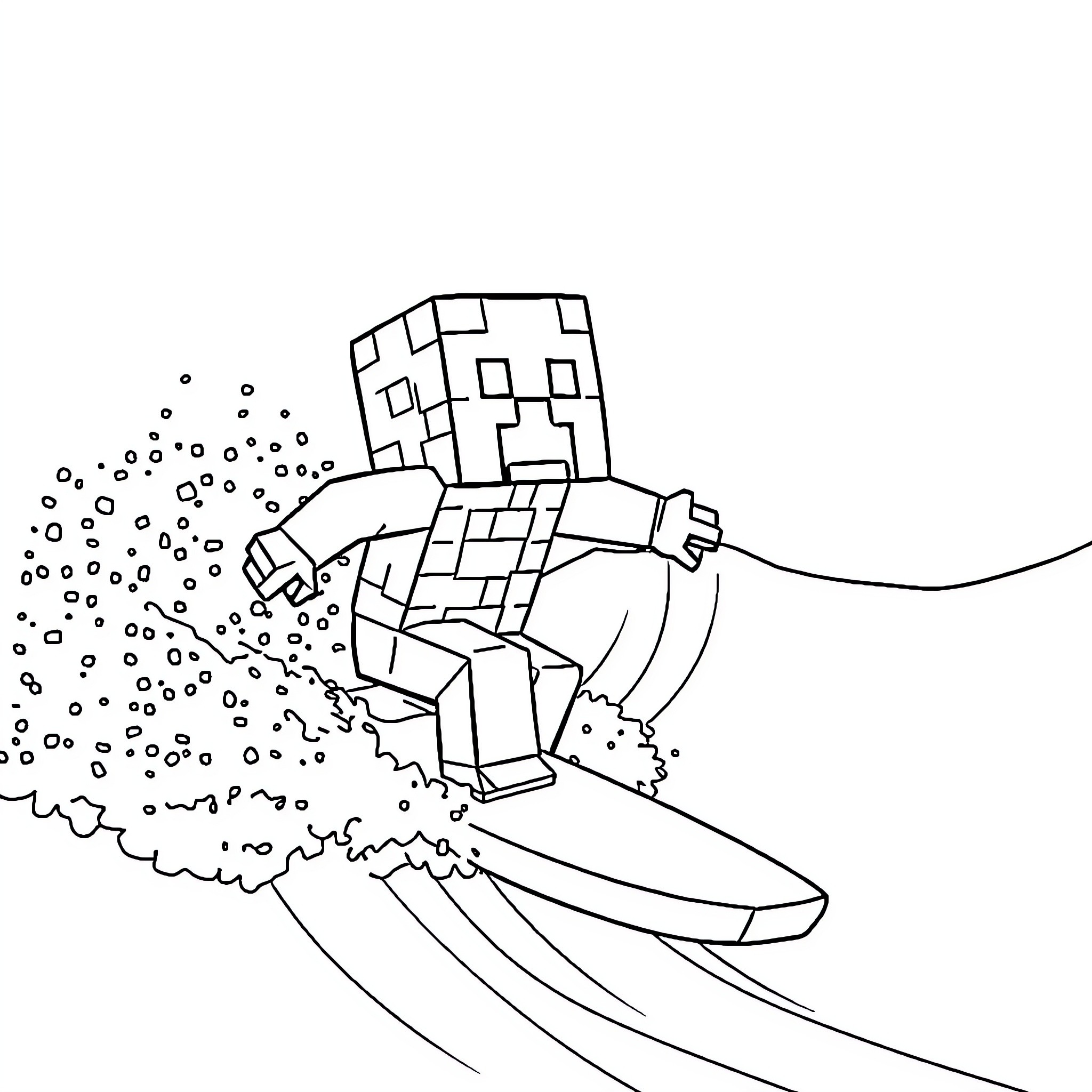 Creeper surfing through a digital landscape Coloring Page (free black-and-white line drawing printable PDF for all, from beginners to advanced learners, including children, teens, adults, and seniors)