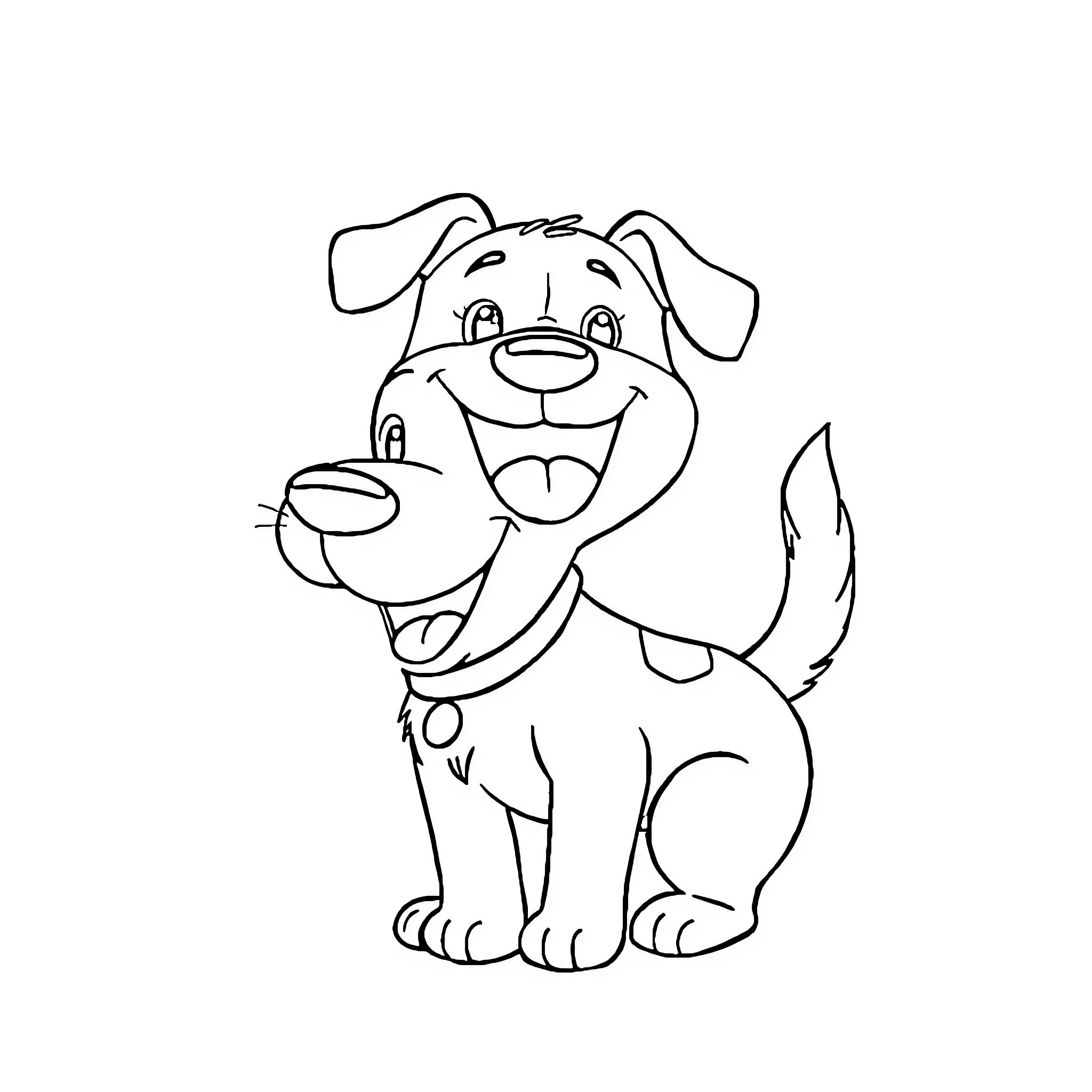 Dog with playful expression and puppy friend Coloring Page (free black-and-white line drawing printable PDF for all, from beginners to advanced learners, including children, teens, adults, and seniors)