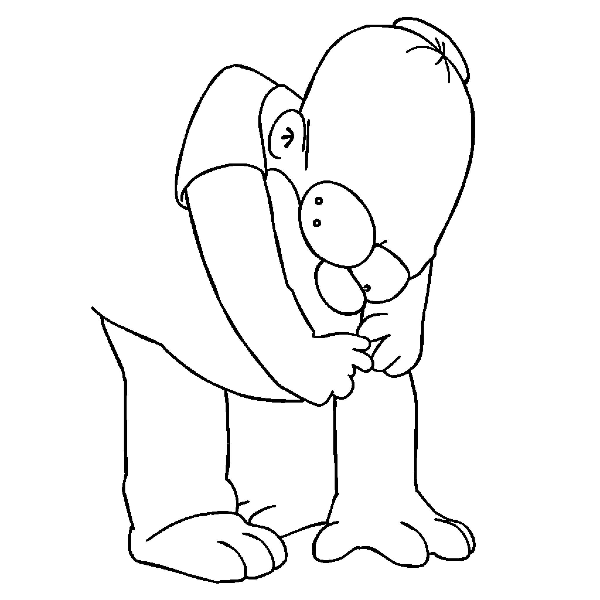 Homer Simpson hugging his son Bart lovingly Coloring Page (free black-and-white line drawing printable PDF for all, from beginners to advanced learners, including children, teens, adults, and seniors)