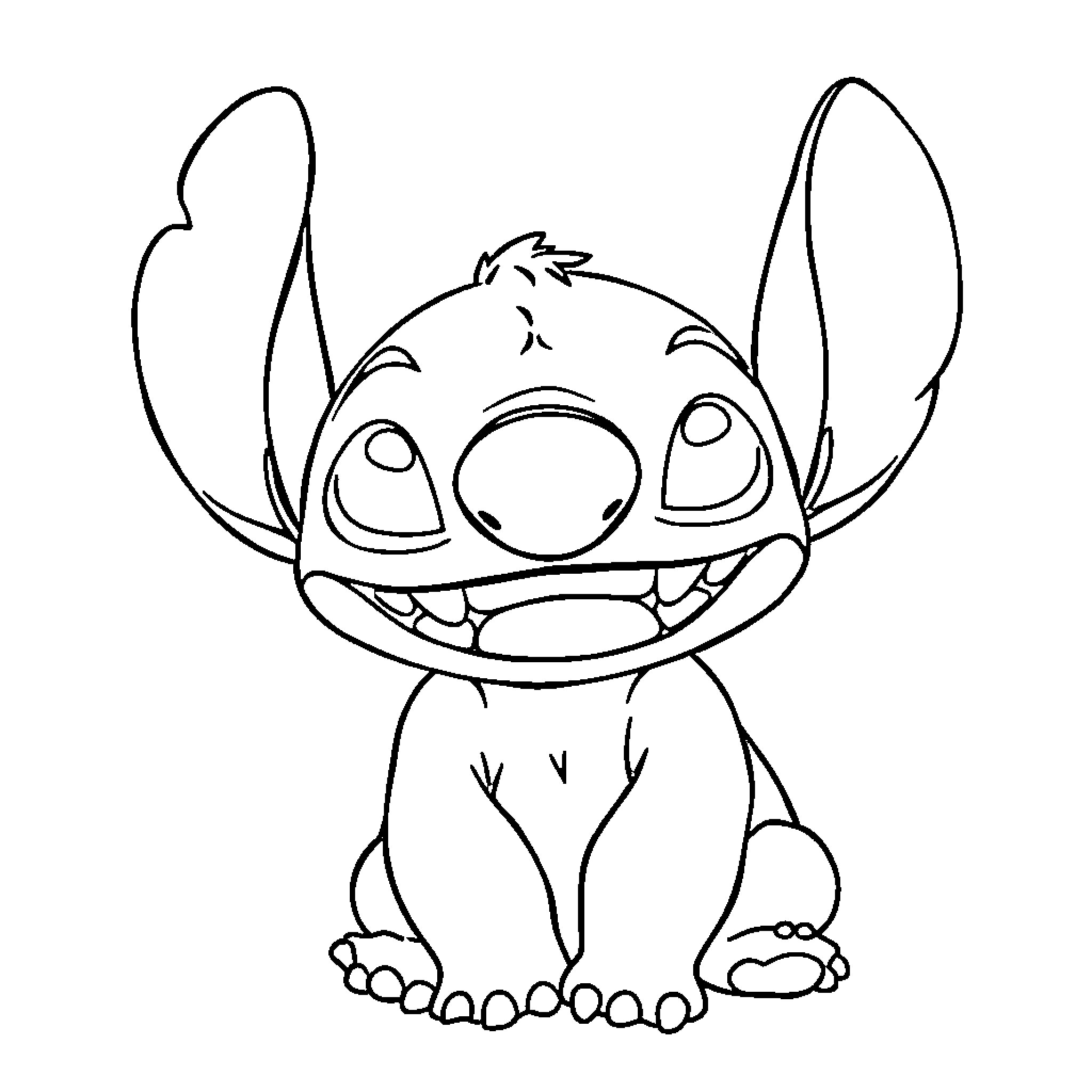 Stitch's Mischievous Grin Coloring Page (free black-and-white line drawing printable PDF for all, from beginners to advanced learners, including children, teens, adults, and seniors)