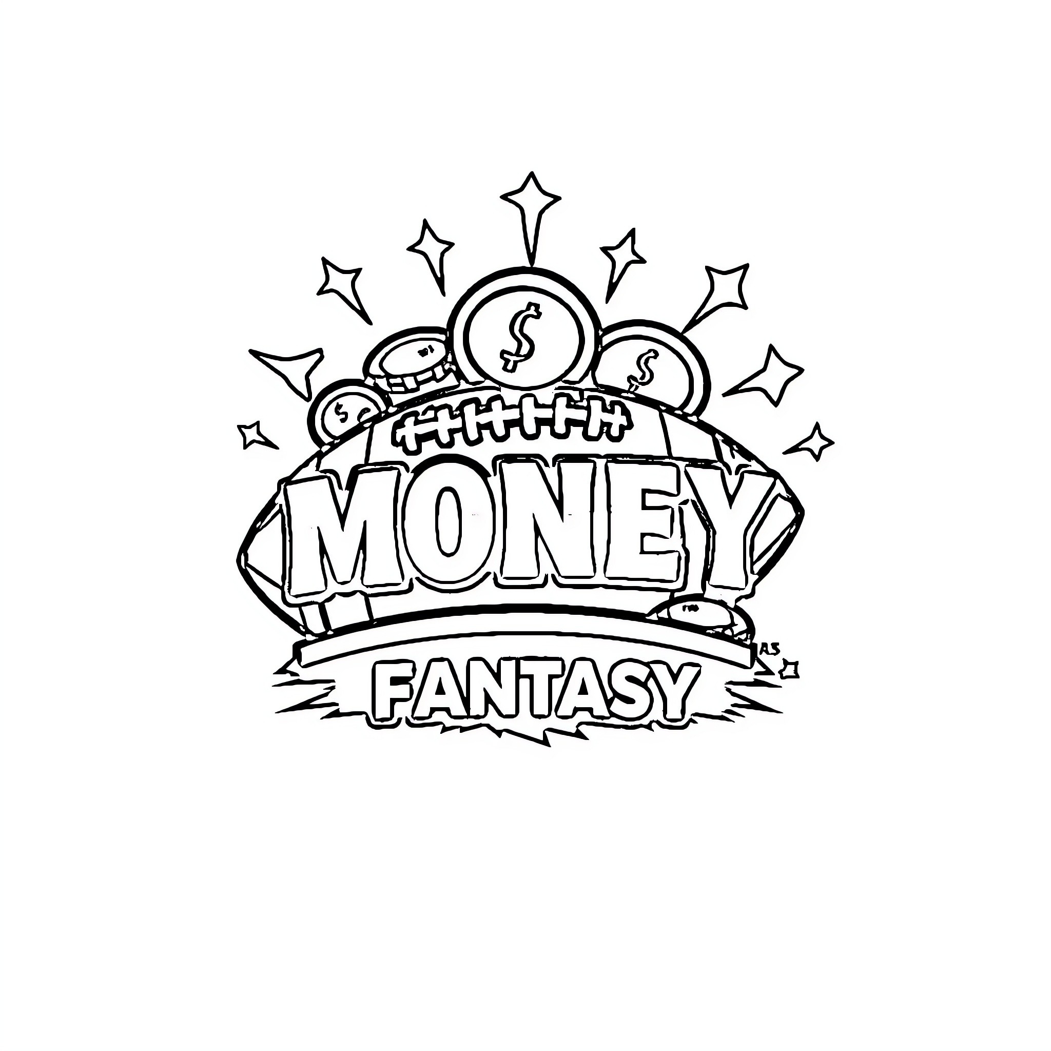 Money Fantasy Football League: Celebratory Excitement Coloring Page (free black-and-white line drawing printable PDF for all, from beginners to advanced learners, including children, teens, adults, and seniors)