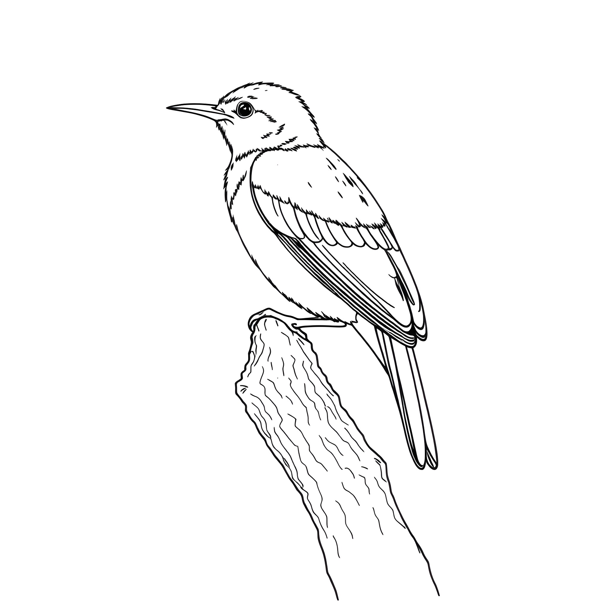 Dacnis bird perched on a branch Coloring Page (free black-and-white line drawing printable PDF for all, from beginners to advanced learners, including children, teens, adults, and seniors)
