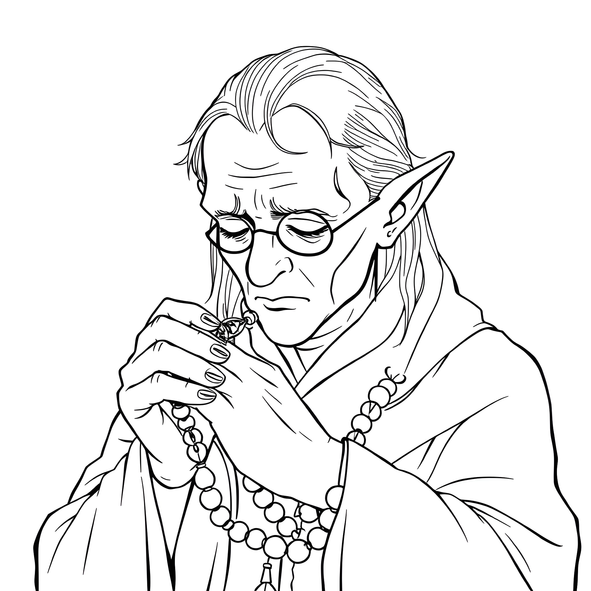 Voldemort's Sinister Contemplation Coloring Page (free black-and-white line drawing printable PDF for all, from beginners to advanced learners, including children, teens, adults, and seniors)