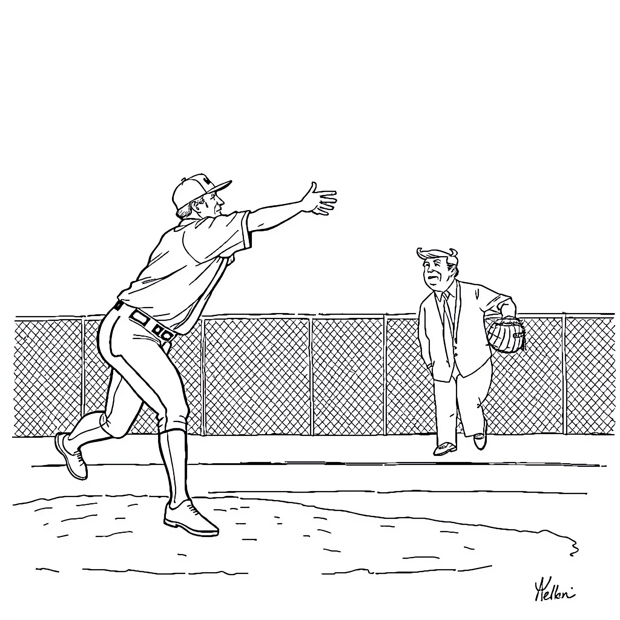 Softball Players in Action on the Field Coloring Page (free black-and-white line drawing printable PDF for all, from beginners to advanced learners, including children, teens, adults, and seniors)