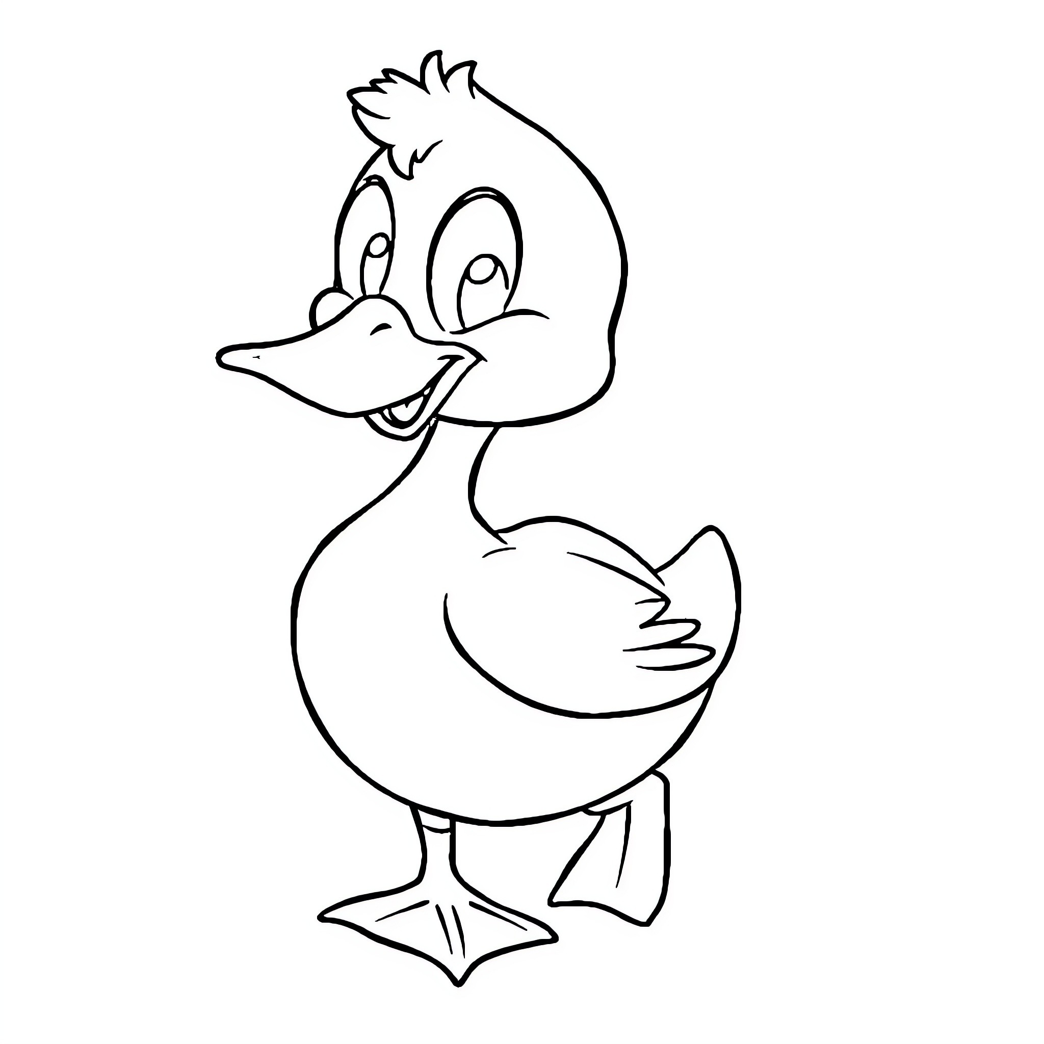 Duck with a happy expression Coloring Page (free black-and-white line drawing printable PDF for all, from beginners to advanced learners, including children, teens, adults, and seniors)