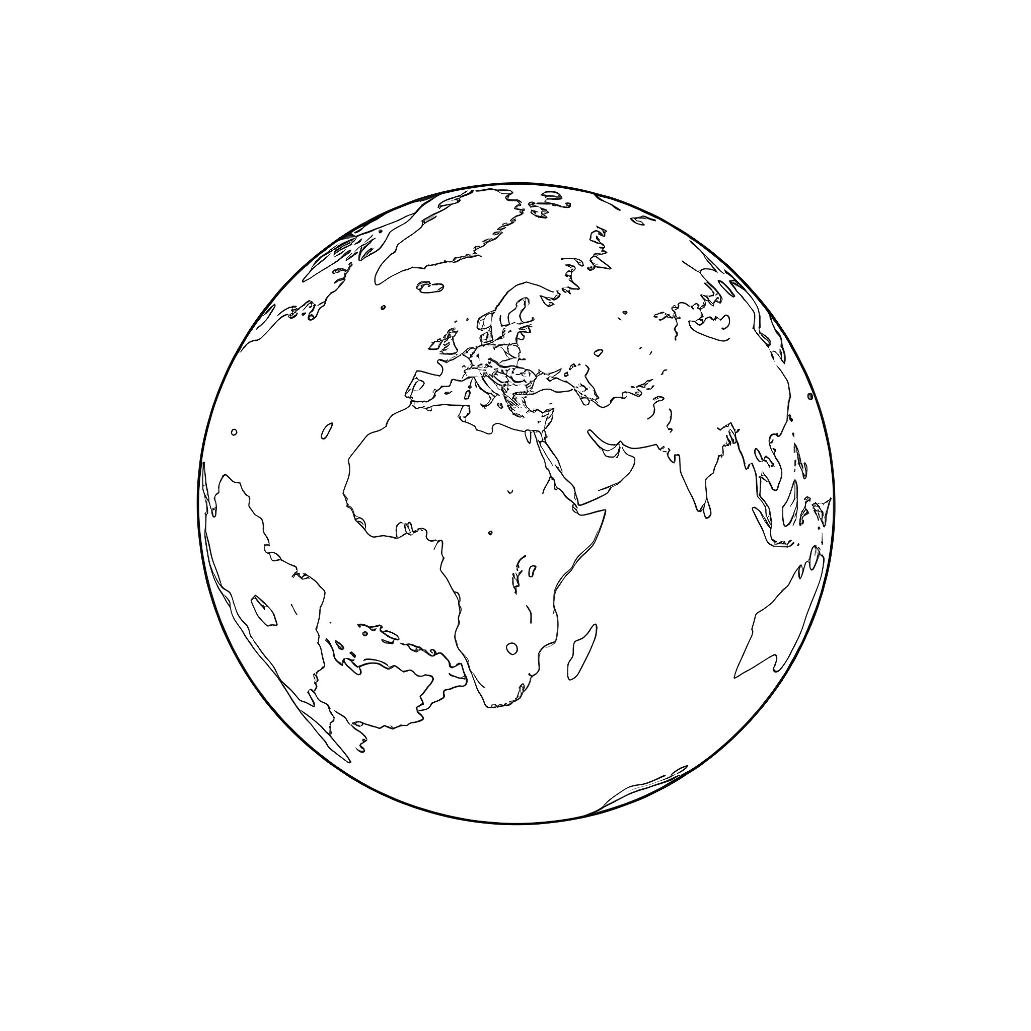Island outline of Earth globe Coloring Page (free black-and-white line drawing printable PDF for all, from beginners to advanced learners, including children, teens, adults, and seniors)