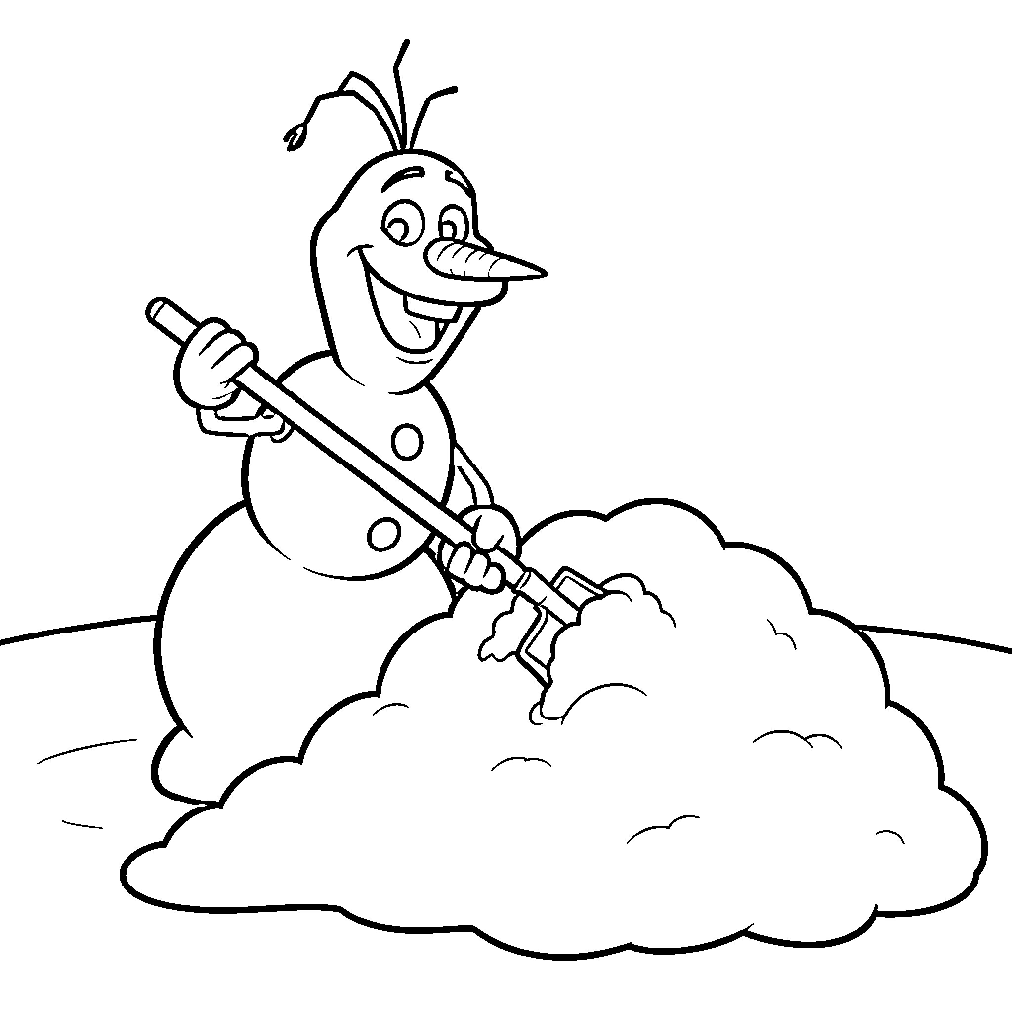 Olaf happily playing in the cloud Coloring Page (free black-and-white line drawing printable PDF for all, from beginners to advanced learners, including children, teens, adults, and seniors)