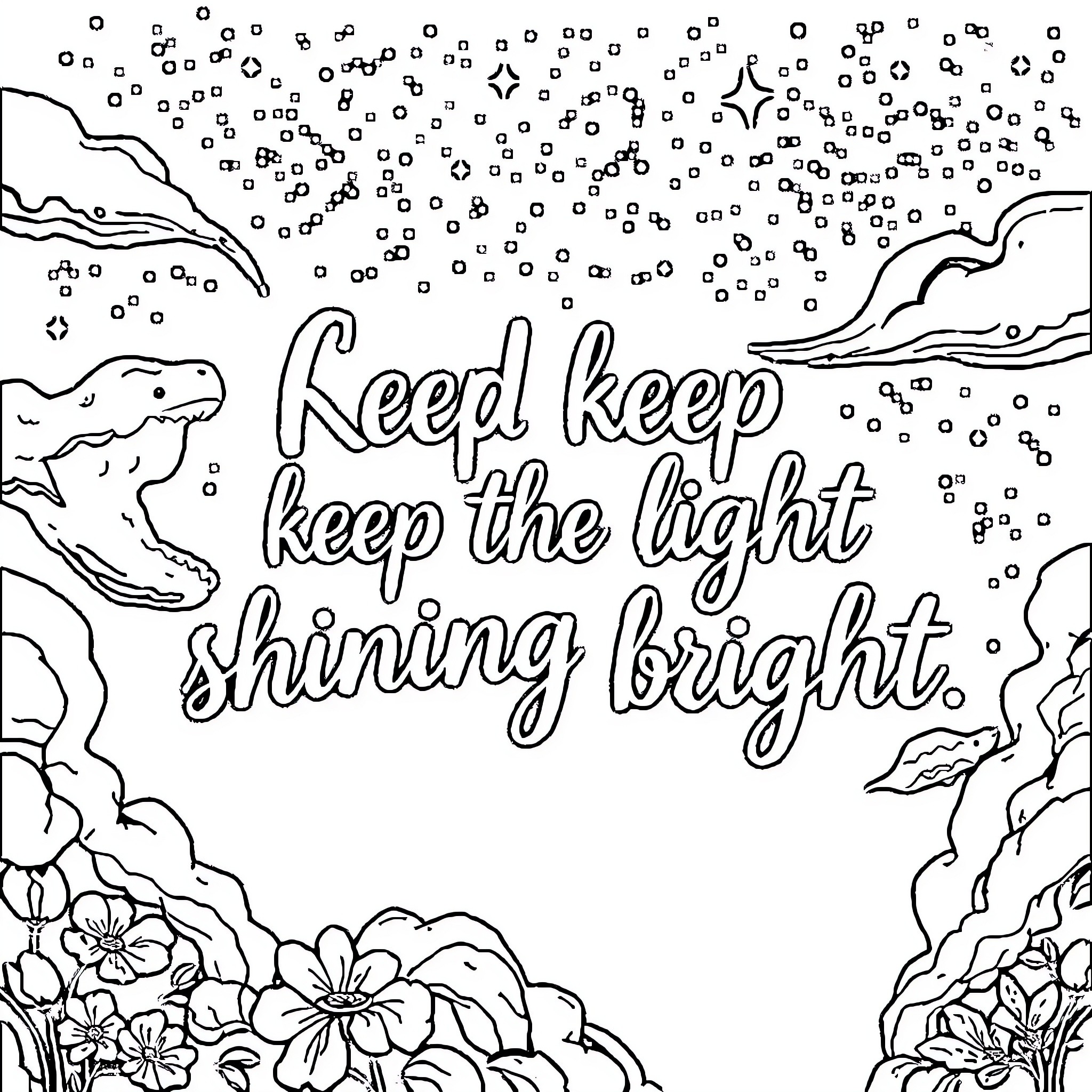 God's Light Shining Bright in the Wilderness Coloring Page (free black-and-white line drawing printable PDF for all, from beginners to advanced learners, including children, teens, adults, and seniors)