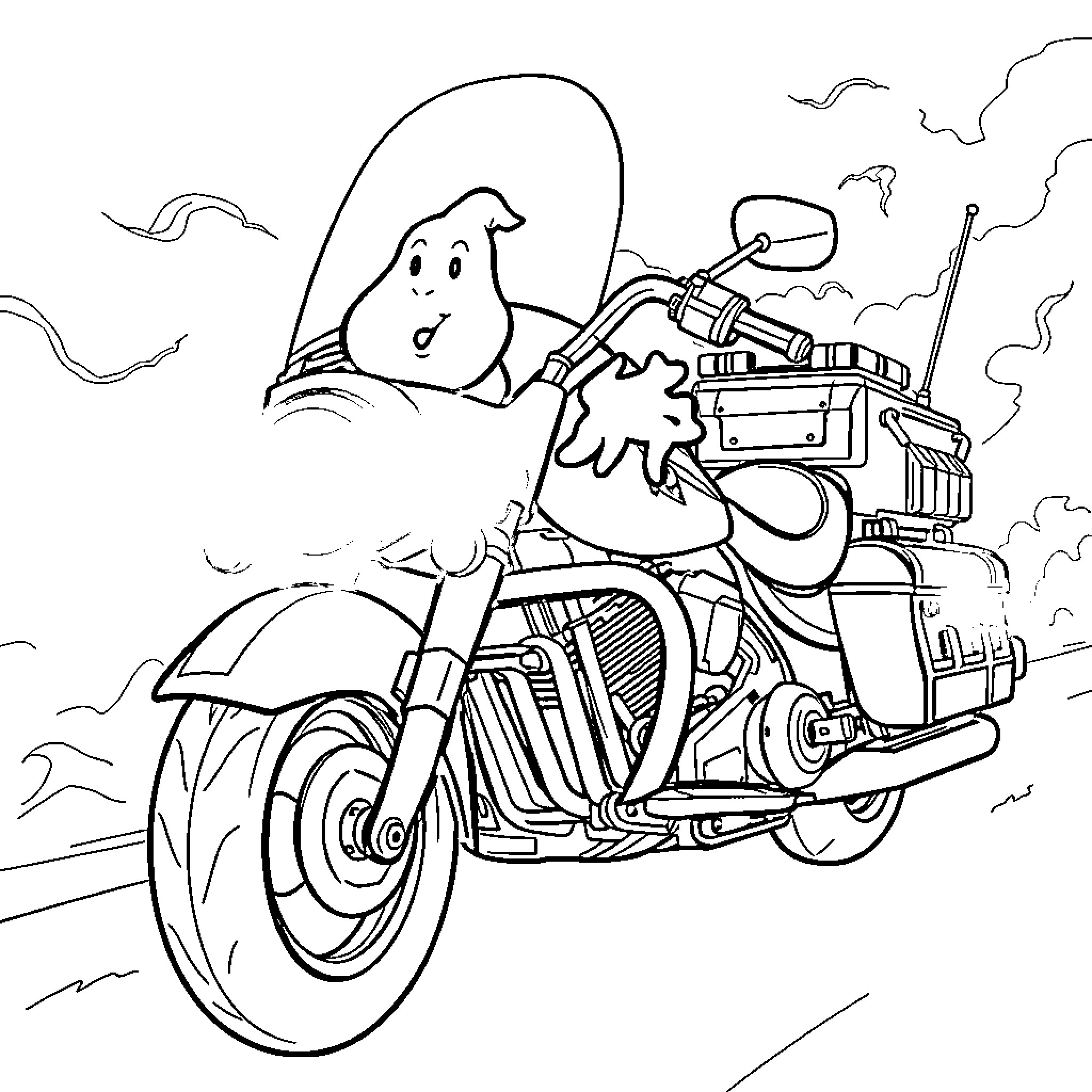 Motorcycle rider enjoying an adventure on the open road Coloring Page (free black-and-white line drawing printable PDF for all, from beginners to advanced learners, including children, teens, adults, and seniors)