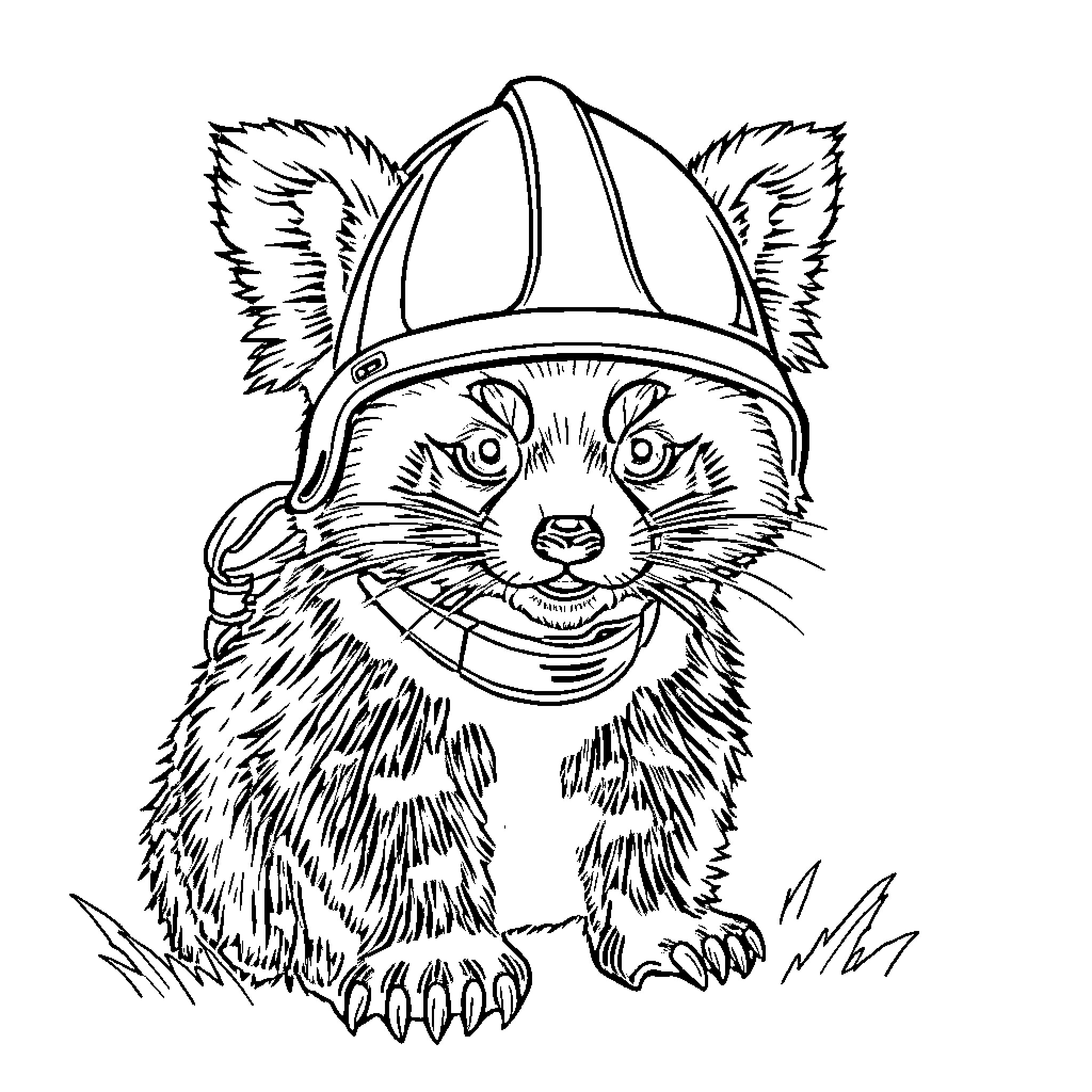 Panda wearing a hardhat with a curious expression Coloring Page (free black-and-white line drawing printable PDF for all, from beginners to advanced learners, including children, teens, adults, and seniors)