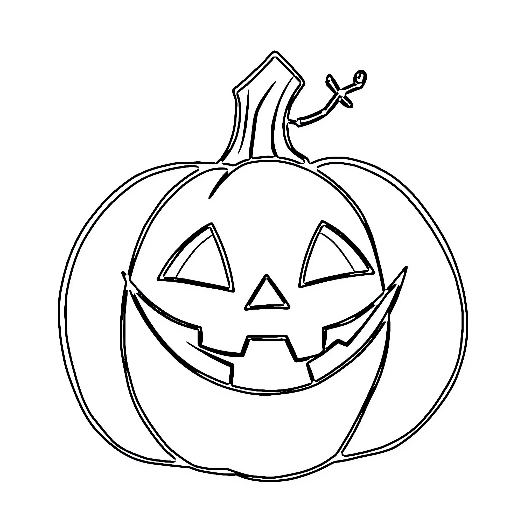 Jack-o'-lantern with happy expression Coloring Page (free black-and-white line drawing printable PDF for all, from beginners to advanced learners, including children, teens, adults, and seniors)