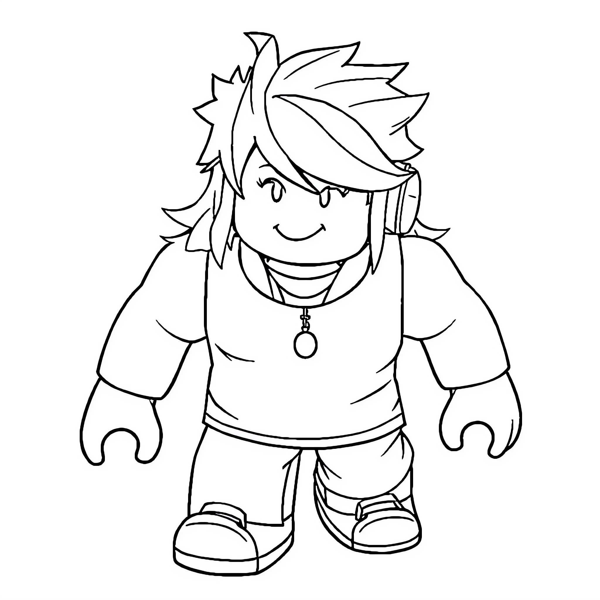 Roblox Character in casual outfit Coloring Page (free black-and-white line drawing printable PDF for all, from beginners to advanced learners, including children, teens, adults, and seniors)