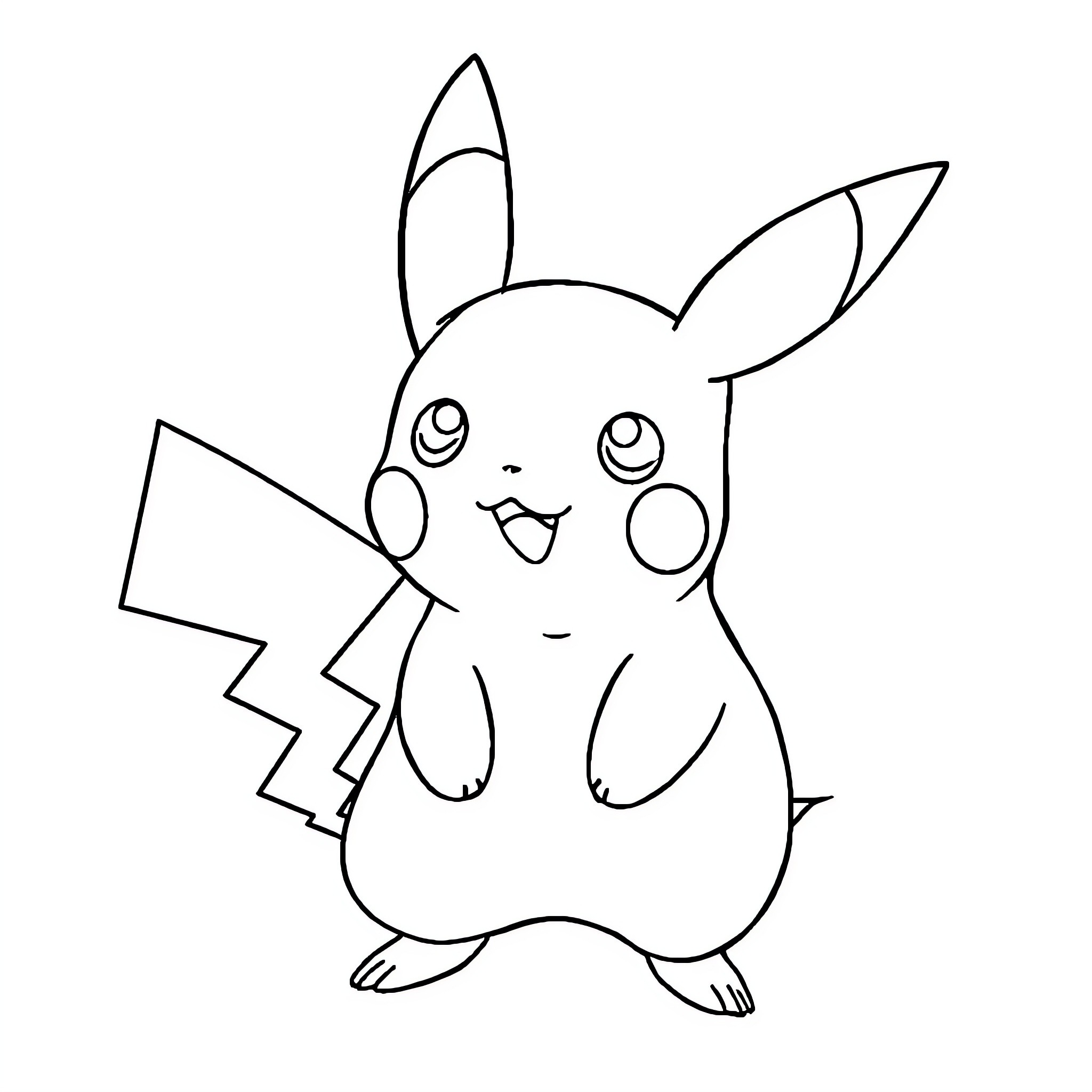 Pikachu expressing happiness and excitement Coloring Page (free black-and-white line drawing printable PDF for all, from beginners to advanced learners, including children, teens, adults, and seniors)