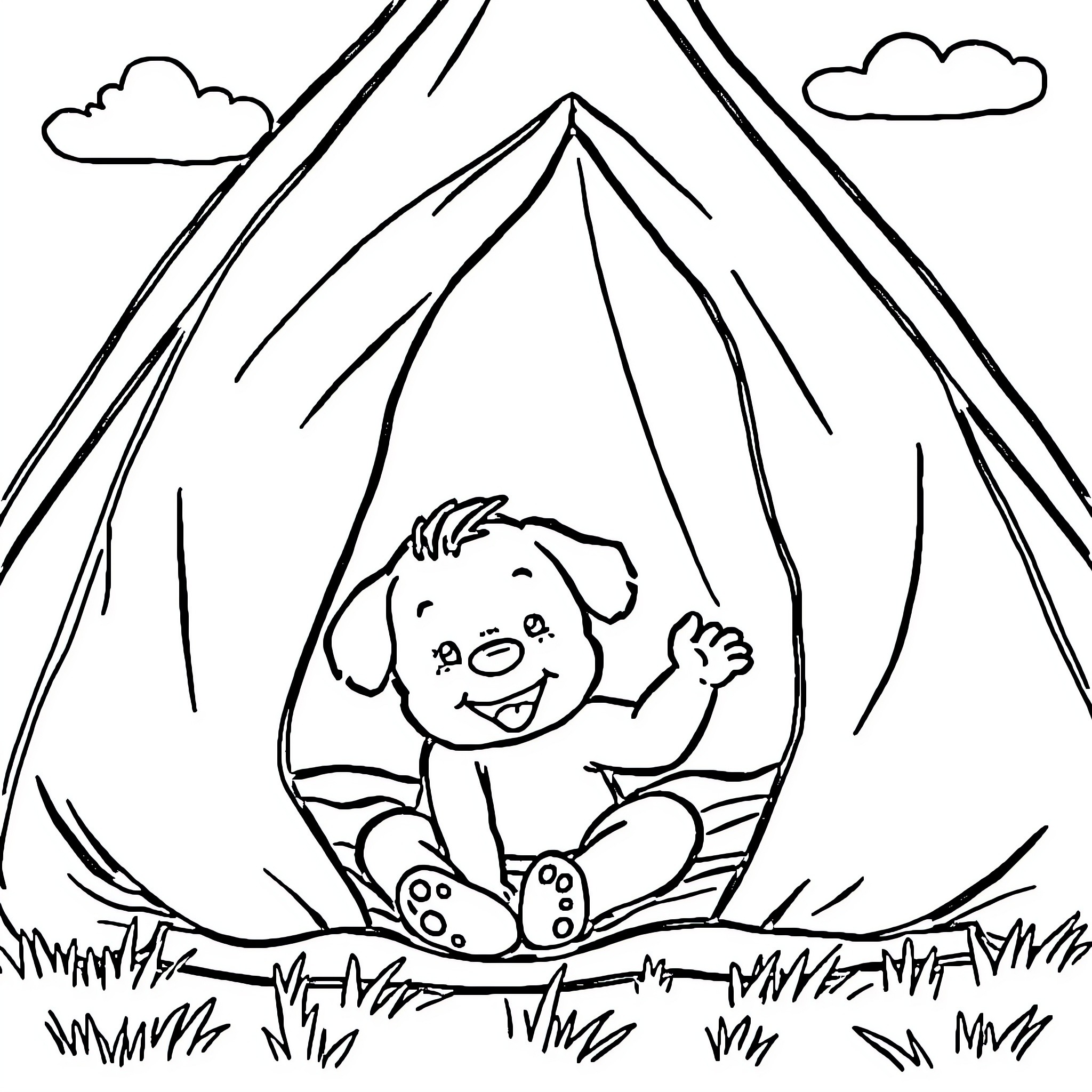 Baby playing happily in the great outdoors Coloring Page (free black-and-white line drawing printable PDF for all, from beginners to advanced learners, including children, teens, adults, and seniors)