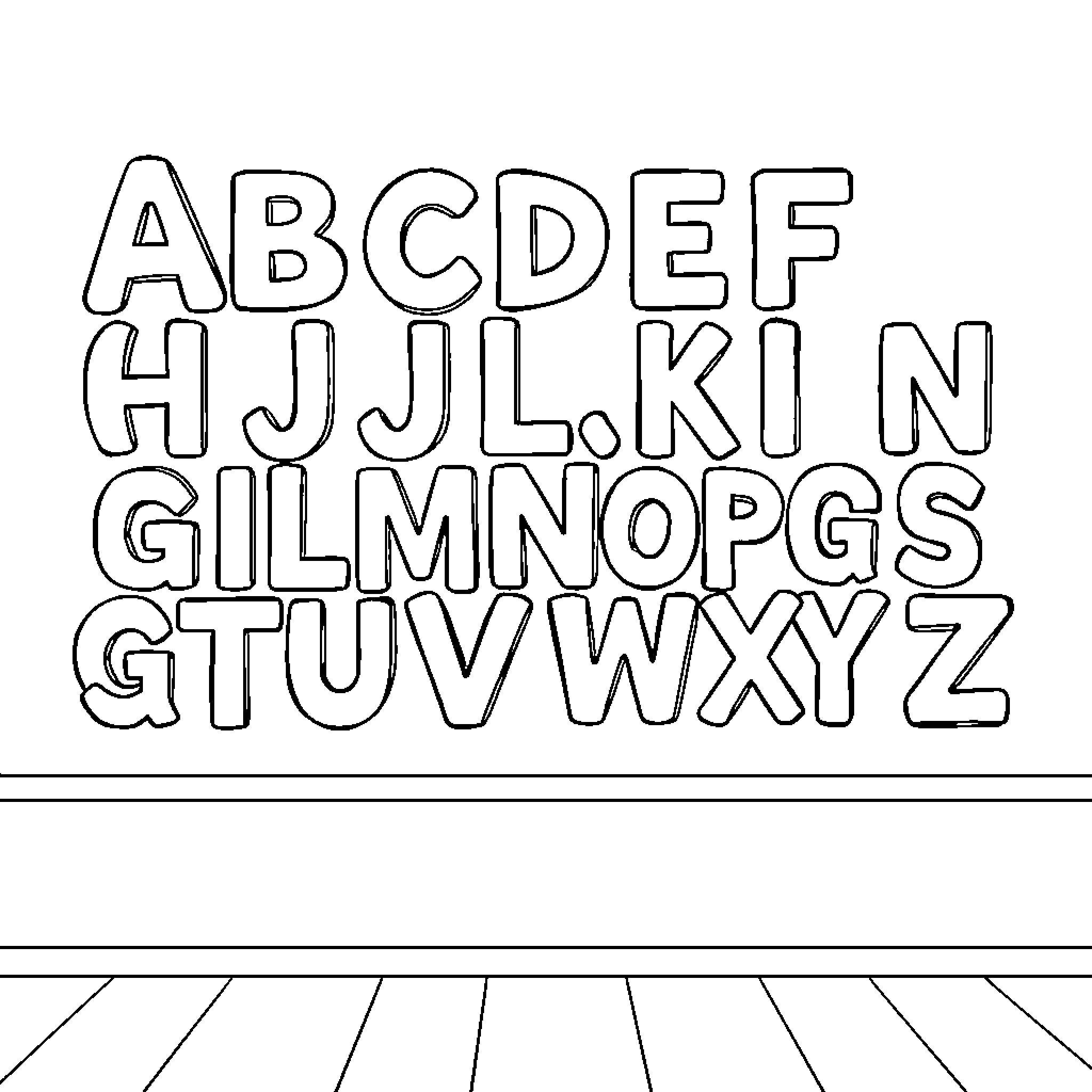 Alphabet block letters in outline style Coloring Page (free black-and-white line drawing printable PDF for all, from beginners to advanced learners, including children, teens, adults, and seniors)