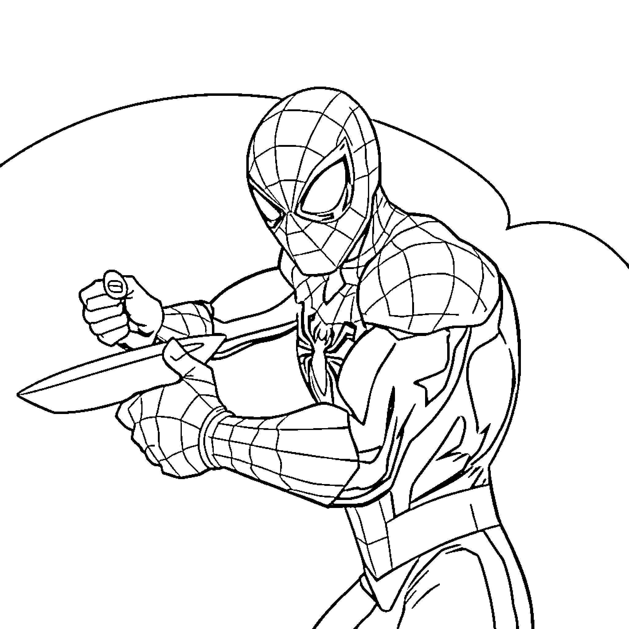 Spiderman wielding his web-slinging powers in action Coloring Page (free black-and-white line drawing printable PDF for all, from beginners to advanced learners, including children, teens, adults, and seniors)