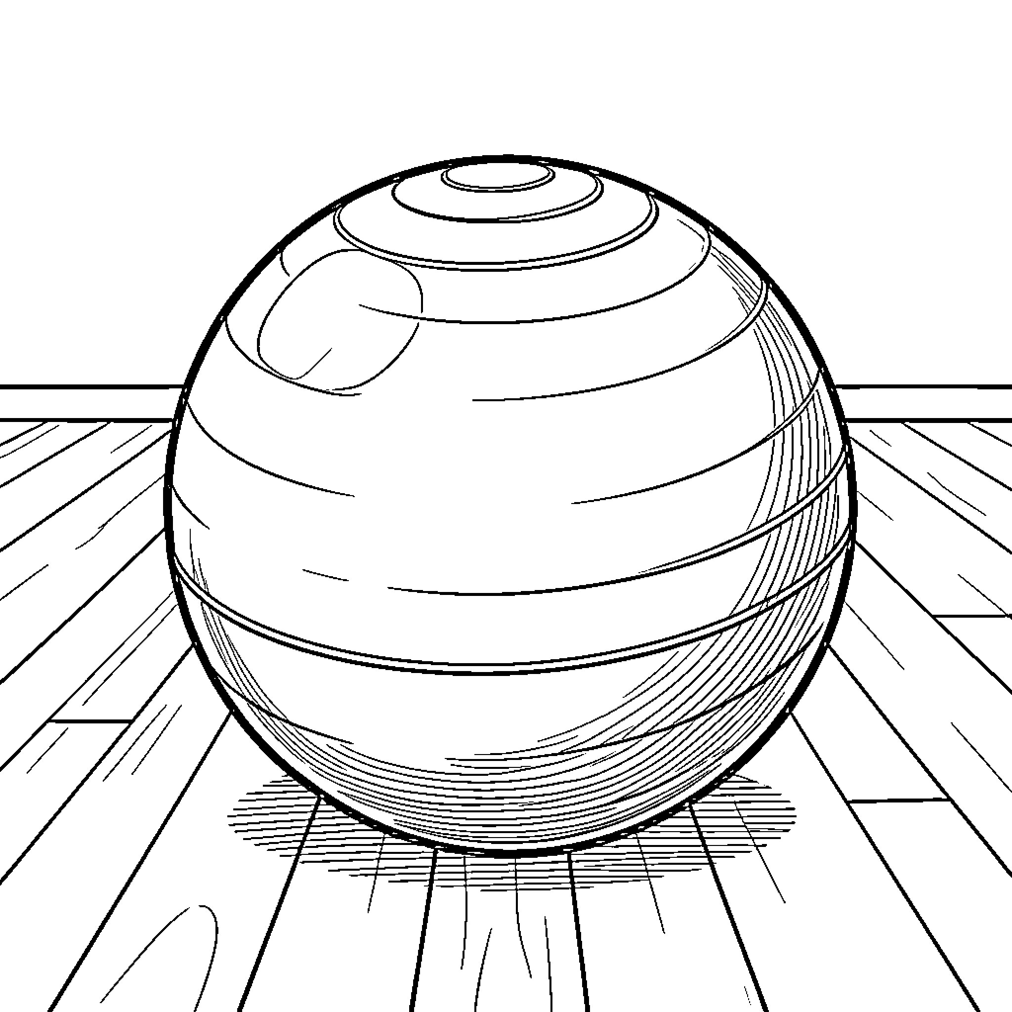 Gym Ball on Wooden Floor Coloring Page (free black-and-white line drawing printable PDF for all, from beginners to advanced learners, including children, teens, adults, and seniors)