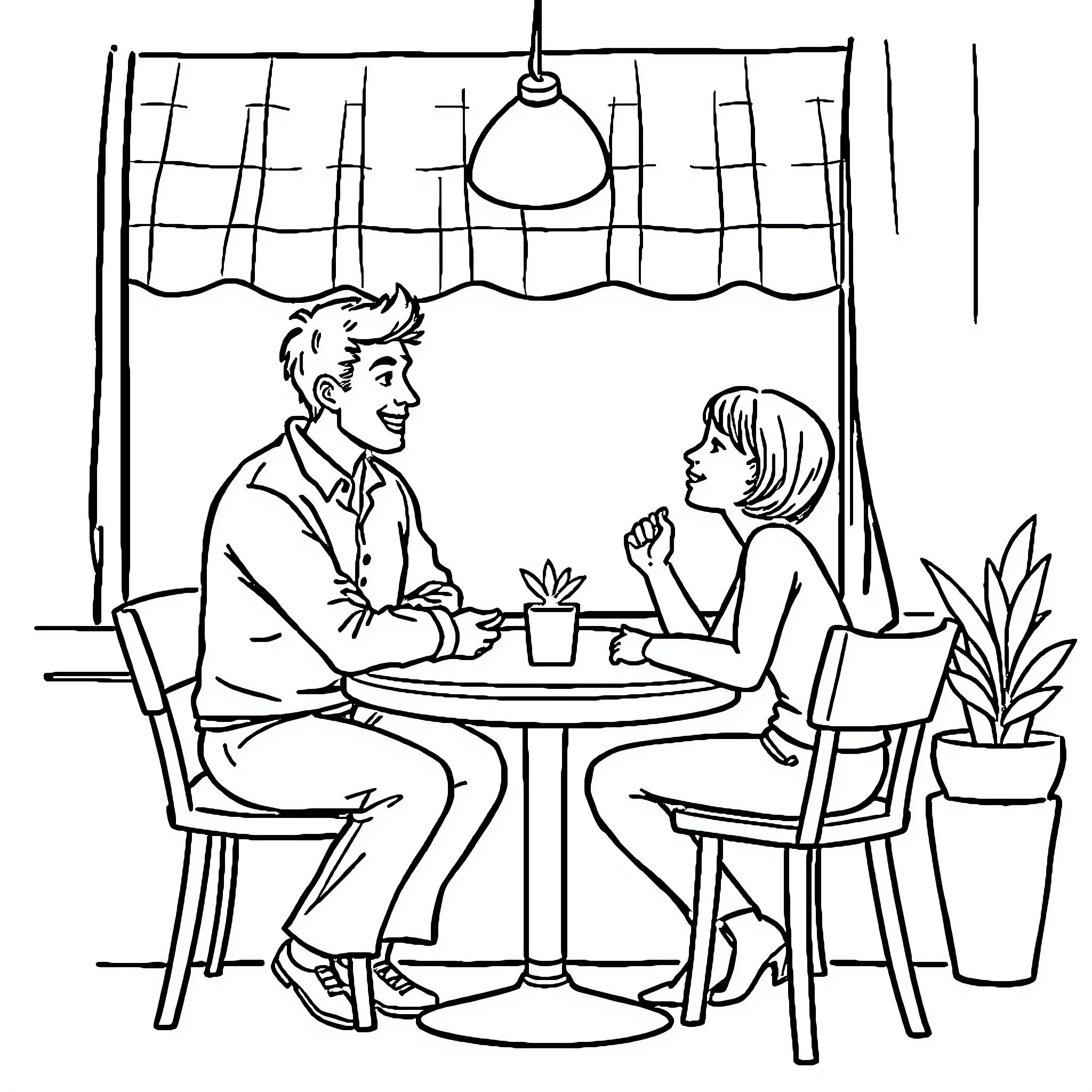 Cat Couple Enjoying Intimate Conversation Coloring Page (free black-and-white line drawing printable PDF for all, from beginners to advanced learners, including children, teens, adults, and seniors)