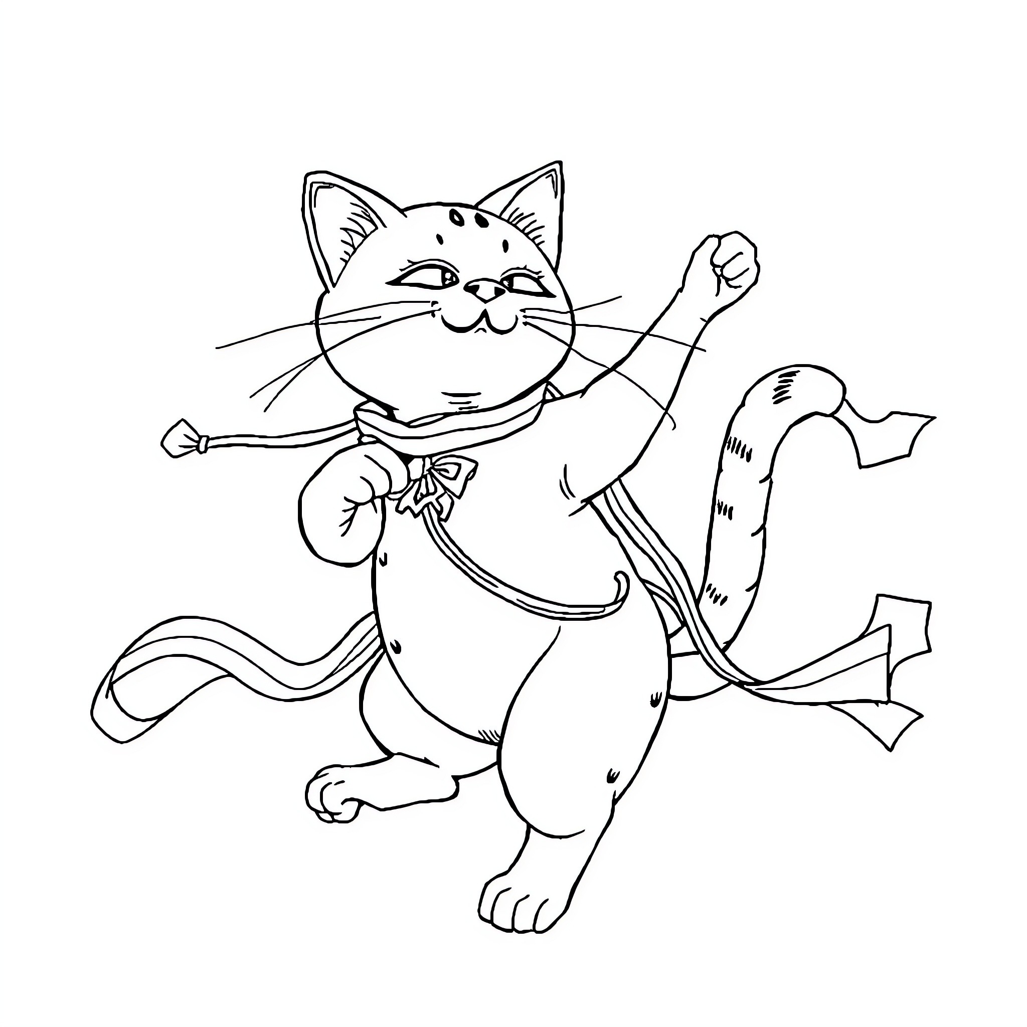 Cat exploring and playing with toy Coloring Page (free black-and-white line drawing printable PDF for all, from beginners to advanced learners, including children, teens, adults, and seniors)