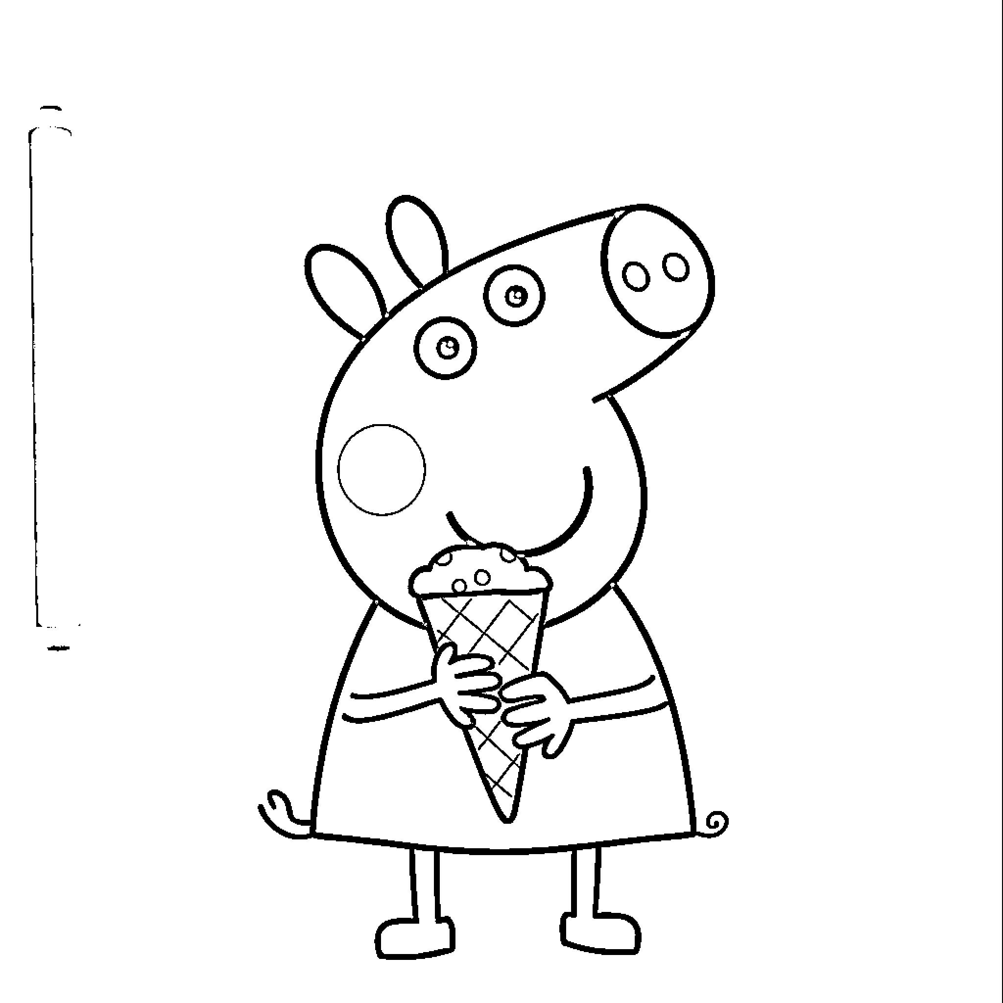 Peppa Pig enjoying a sweet ice cream treat Coloring Page (free black-and-white line drawing printable PDF for all, from beginners to advanced learners, including children, teens, adults, and seniors)