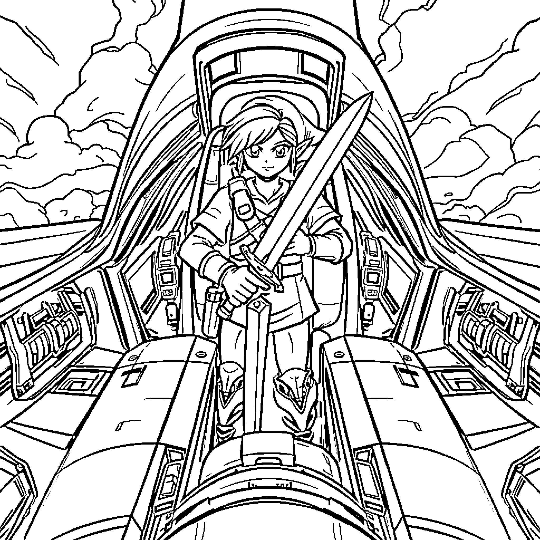Link Embarking on a Heroic Journey Coloring Page (free black-and-white line drawing printable PDF for all, from beginners to advanced learners, including children, teens, adults, and seniors)