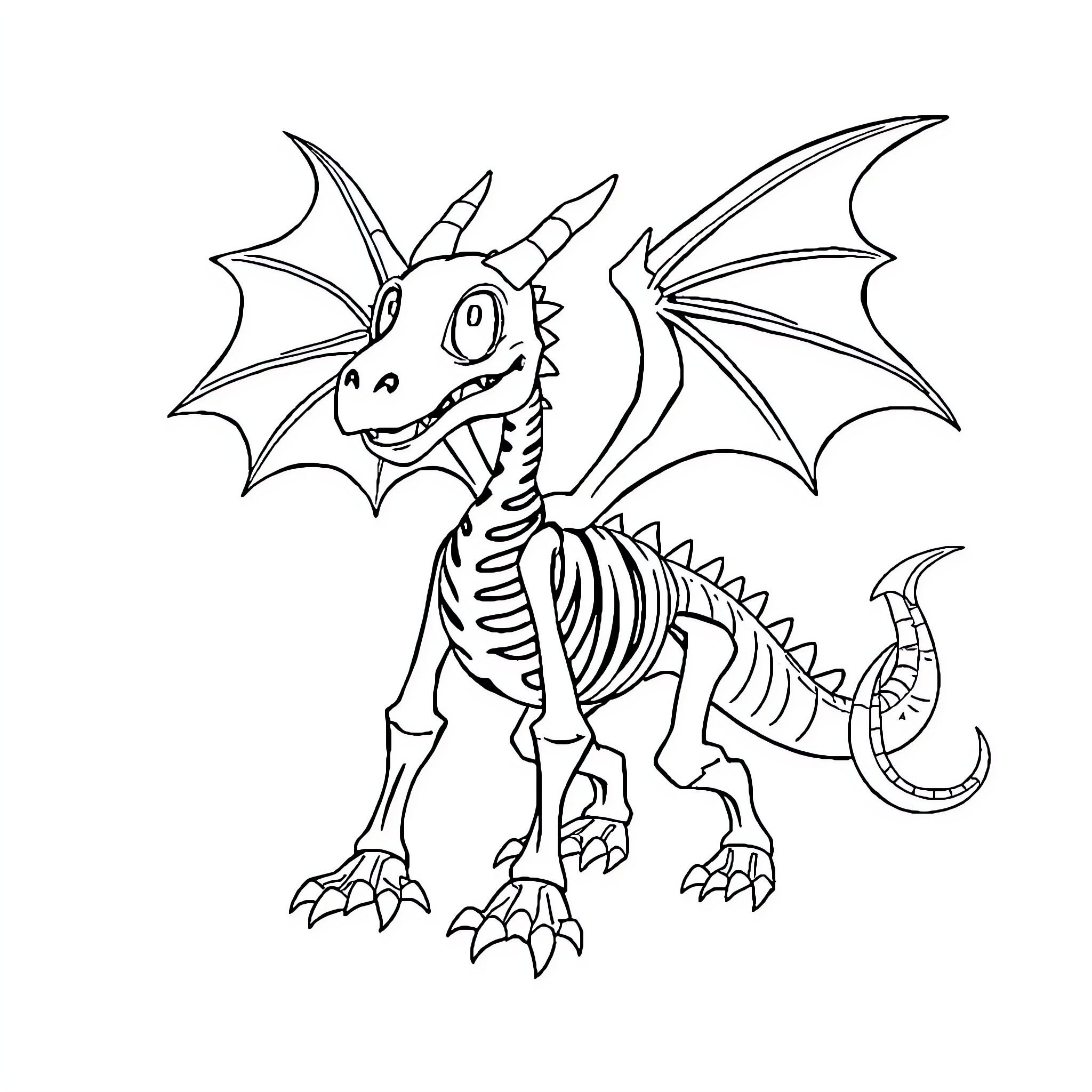 Dragon posing proudly with outstretched wings Coloring Page (free black-and-white line drawing printable PDF for all, from beginners to advanced learners, including children, teens, adults, and seniors)