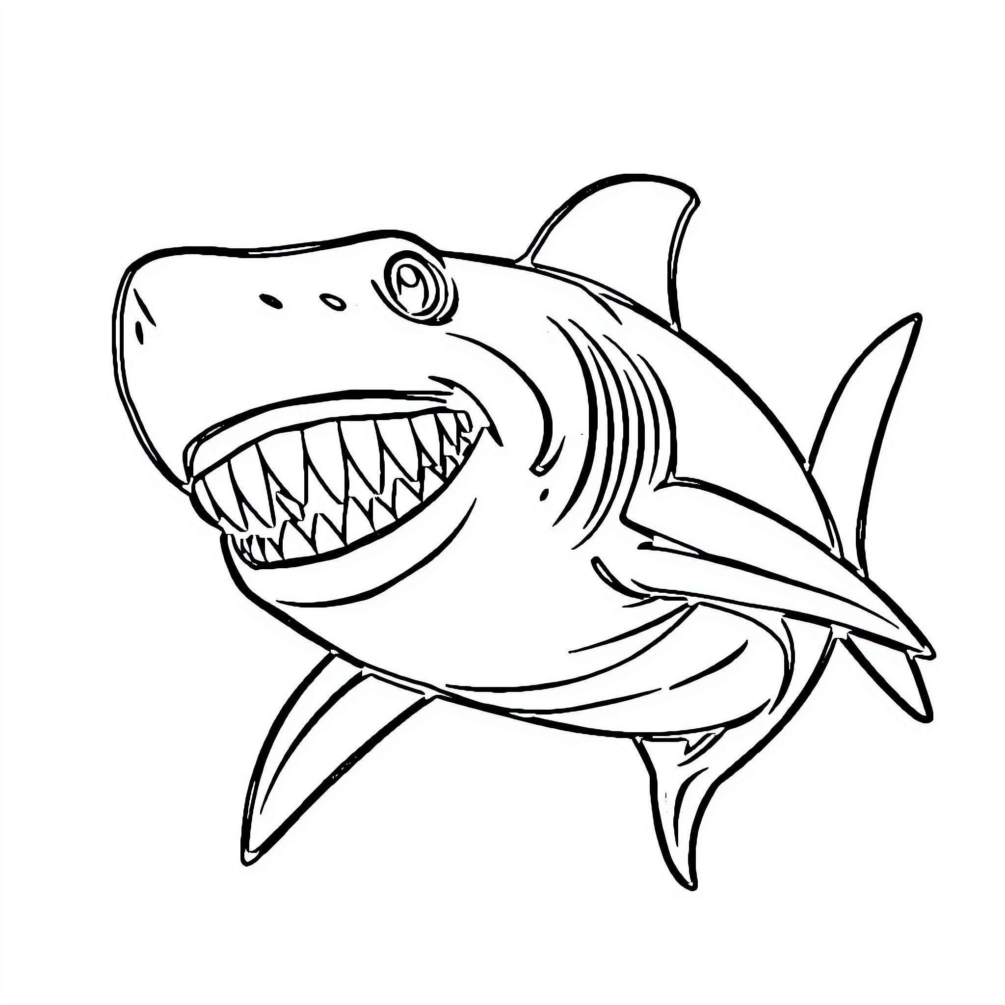 Shark with wide-open mouth Coloring Page (free black-and-white line drawing printable PDF for all, from beginners to advanced learners, including children, teens, adults, and seniors)