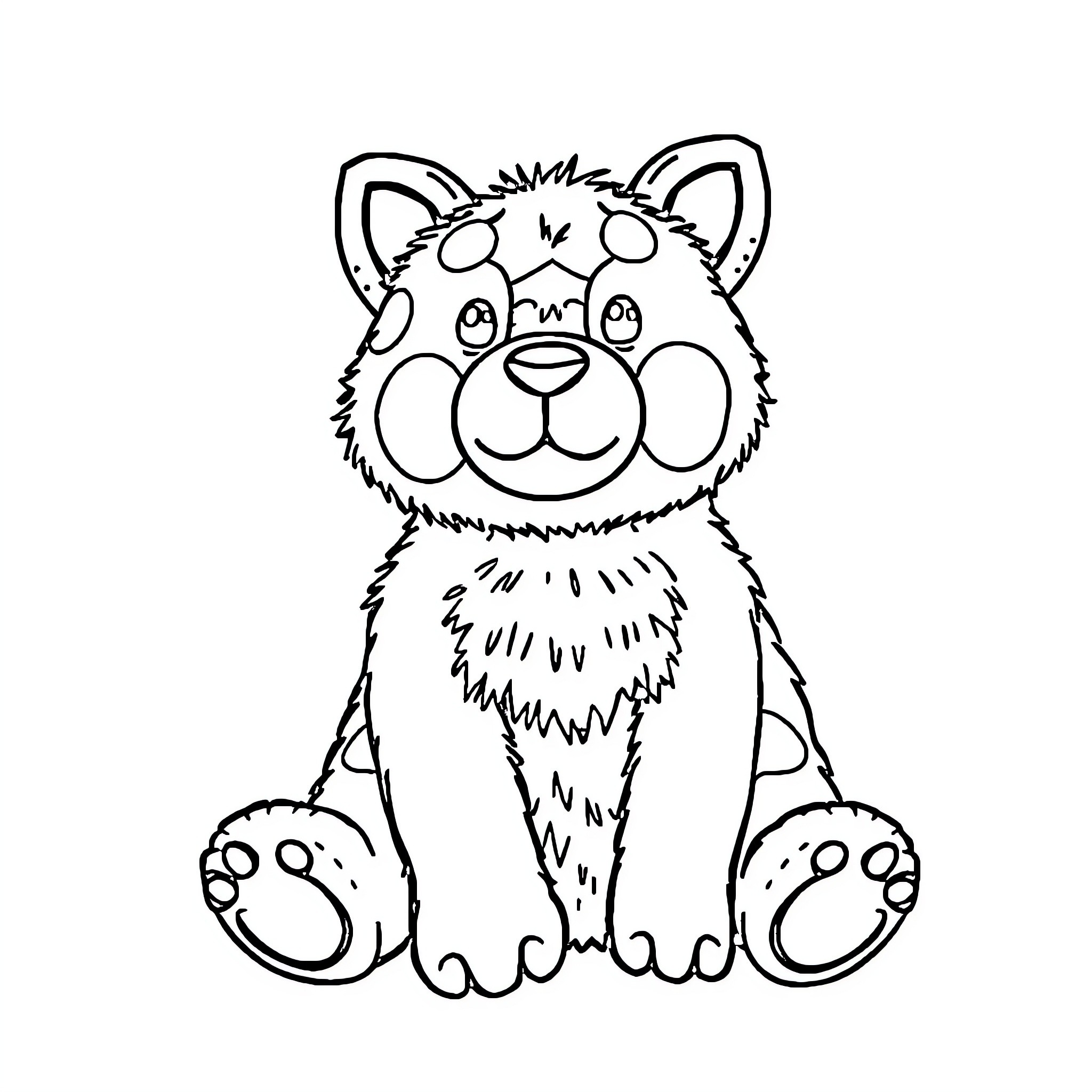 Boneka Plush Stuffed Animal with Adorable Expression Coloring Page (free black-and-white line drawing printable PDF for all, from beginners to advanced learners, including children, teens, adults, and seniors)