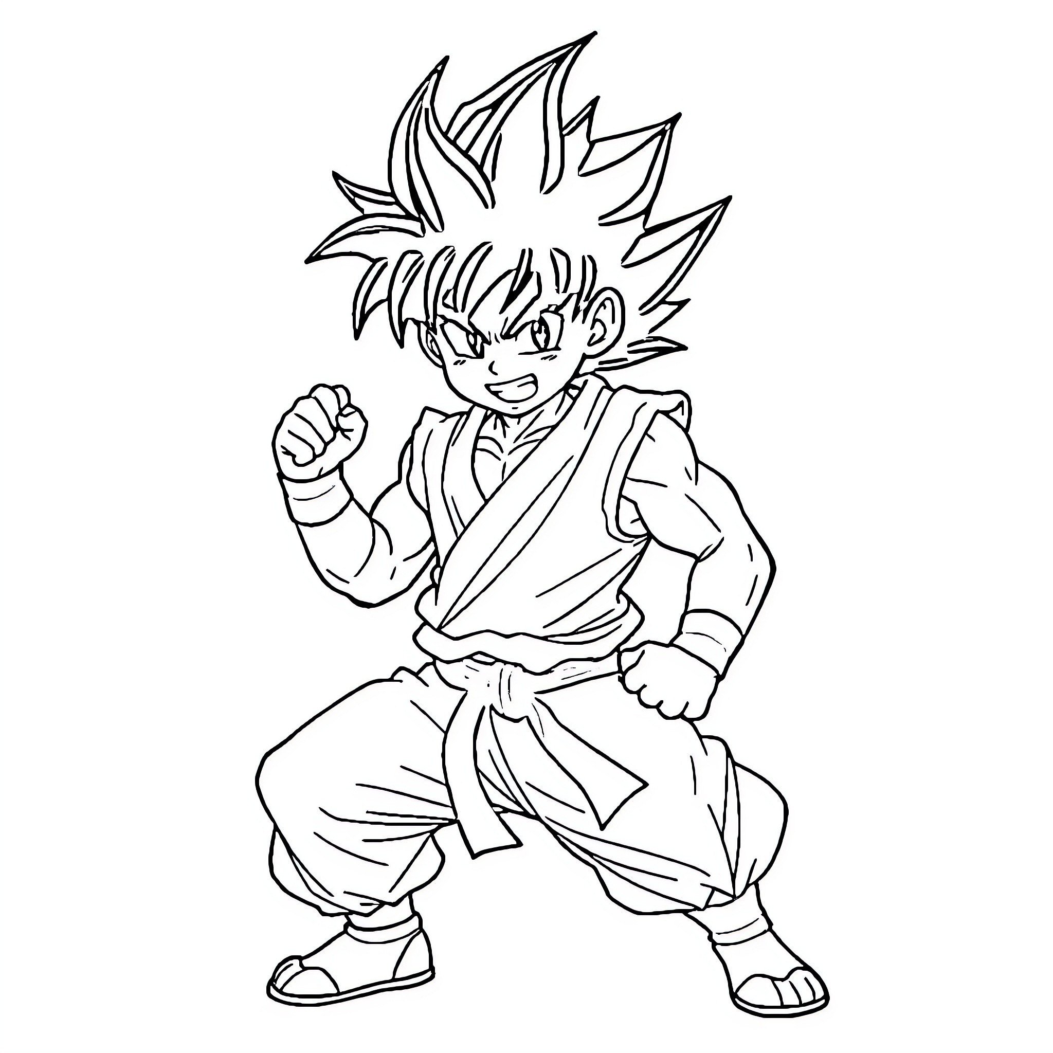 Sangoku character in fighting stance Coloring Page (free black-and-white line drawing printable PDF for all, from beginners to advanced learners, including children, teens, adults, and seniors)