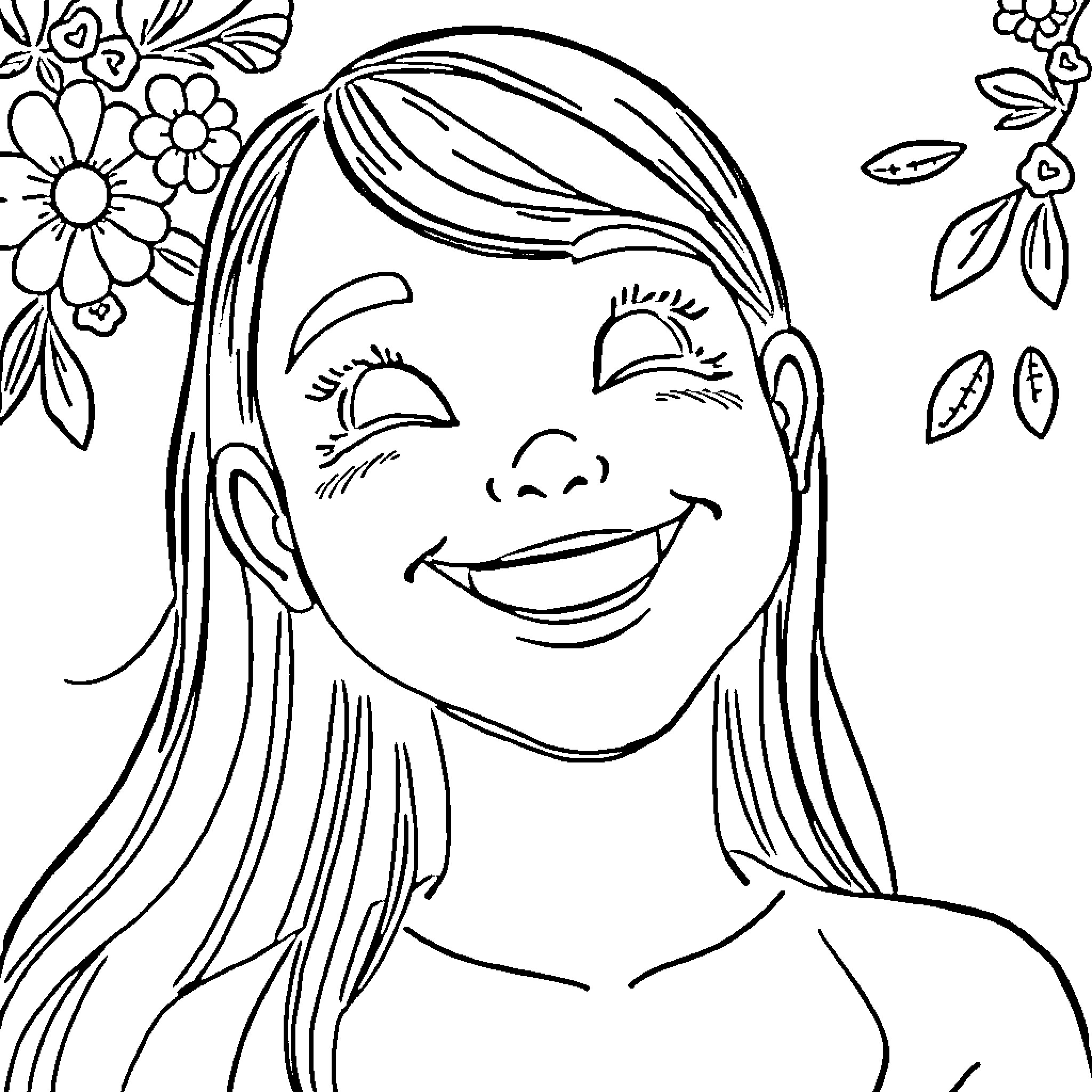 Kindness reflected in a joyful face Coloring Page (free black-and-white line drawing printable PDF for all, from beginners to advanced learners, including children, teens, adults, and seniors)