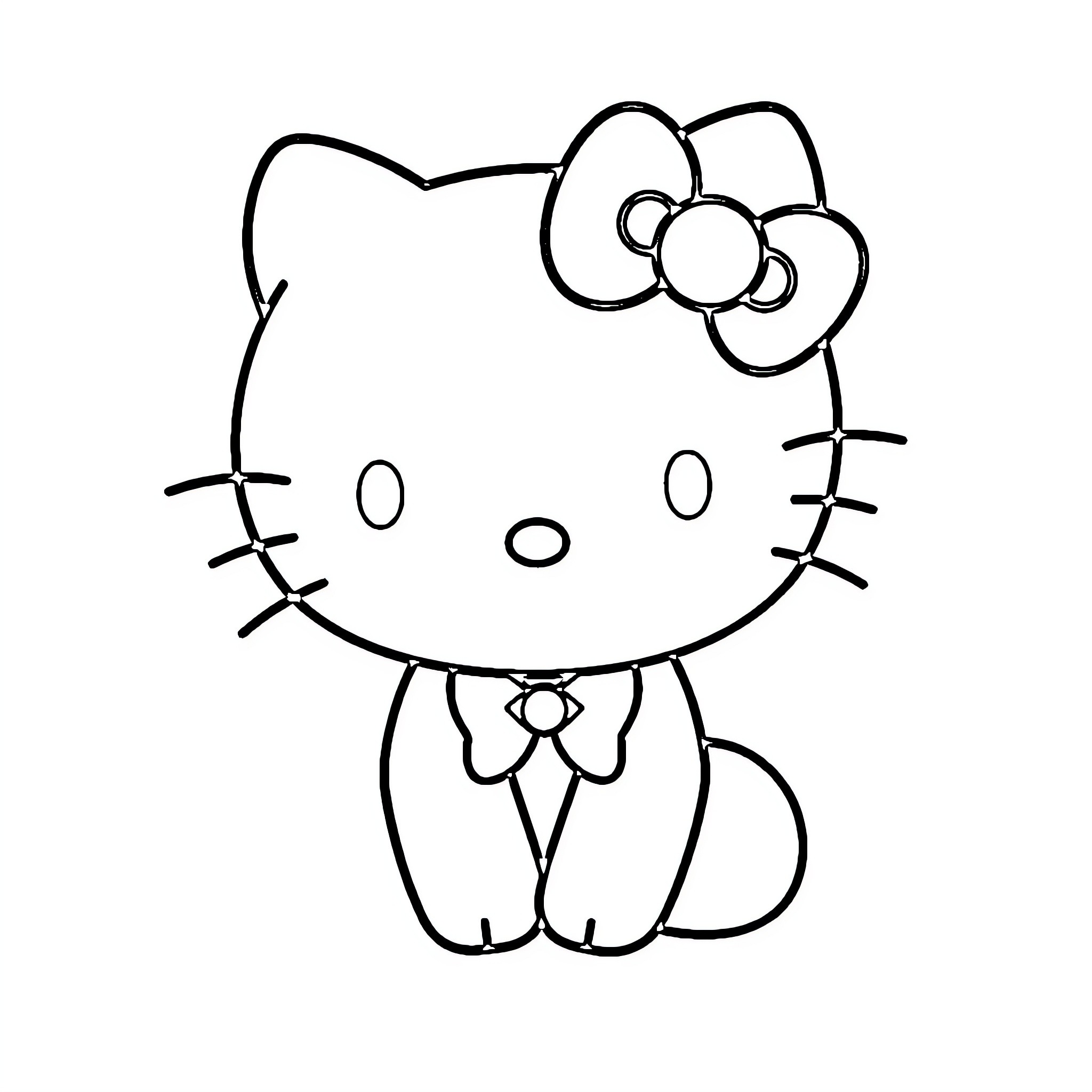 Hello Kitty in simple line art Coloring Page (free black-and-white line drawing printable PDF for all, from beginners to advanced learners, including children, teens, adults, and seniors)
