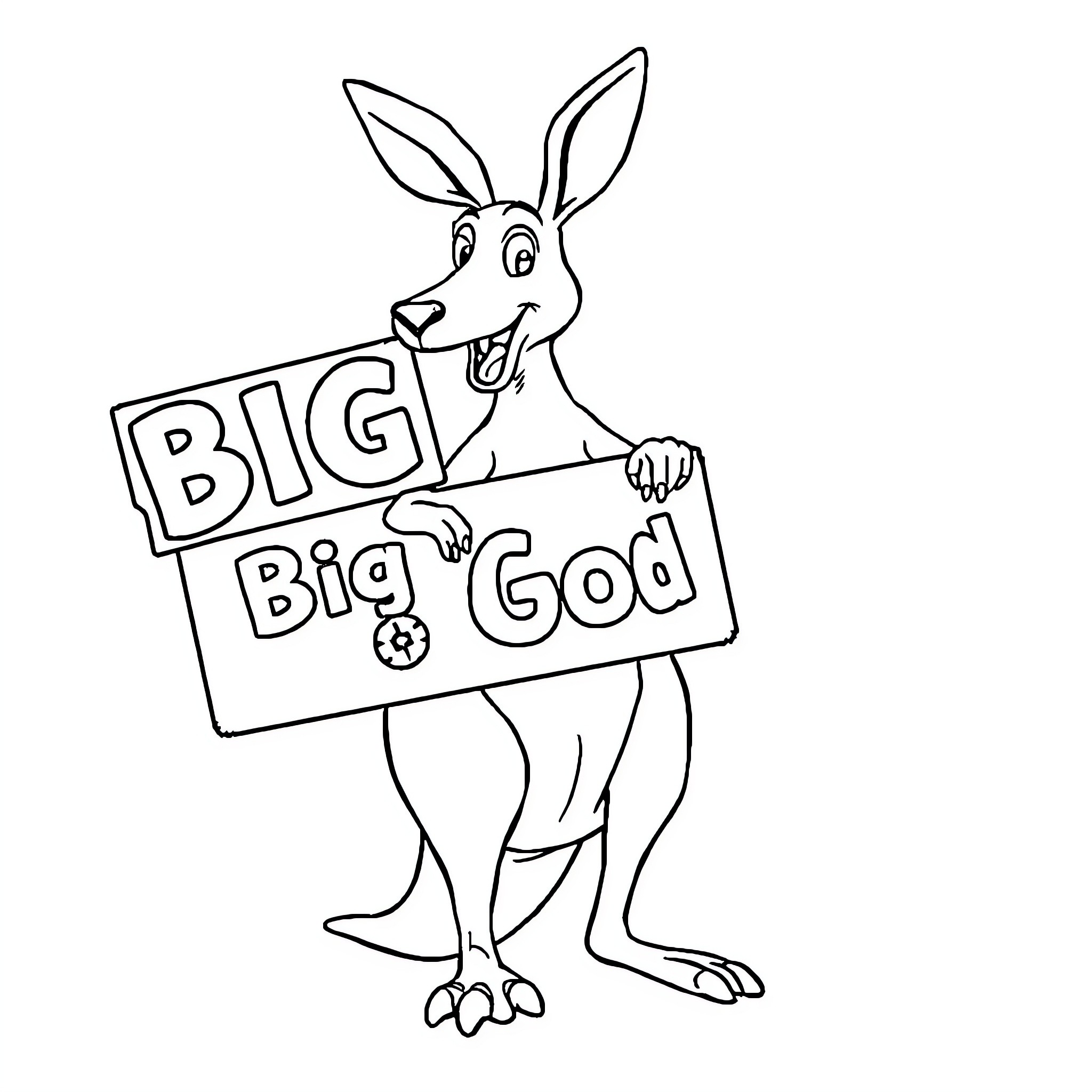 Kangaroo holding sign with religious message Coloring Page (free black-and-white line drawing printable PDF for all, from beginners to advanced learners, including children, teens, adults, and seniors)