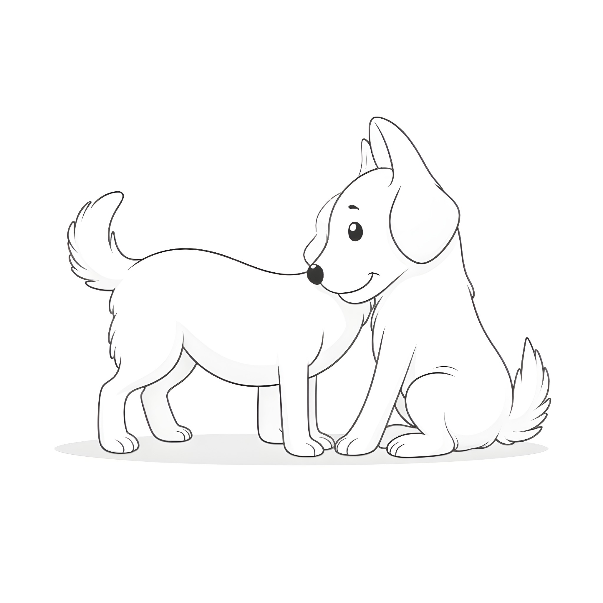 Dog enjoying a playful moment Coloring Page (free black-and-white line drawing printable PDF for all, from beginners to advanced learners, including children, teens, adults, and seniors)
