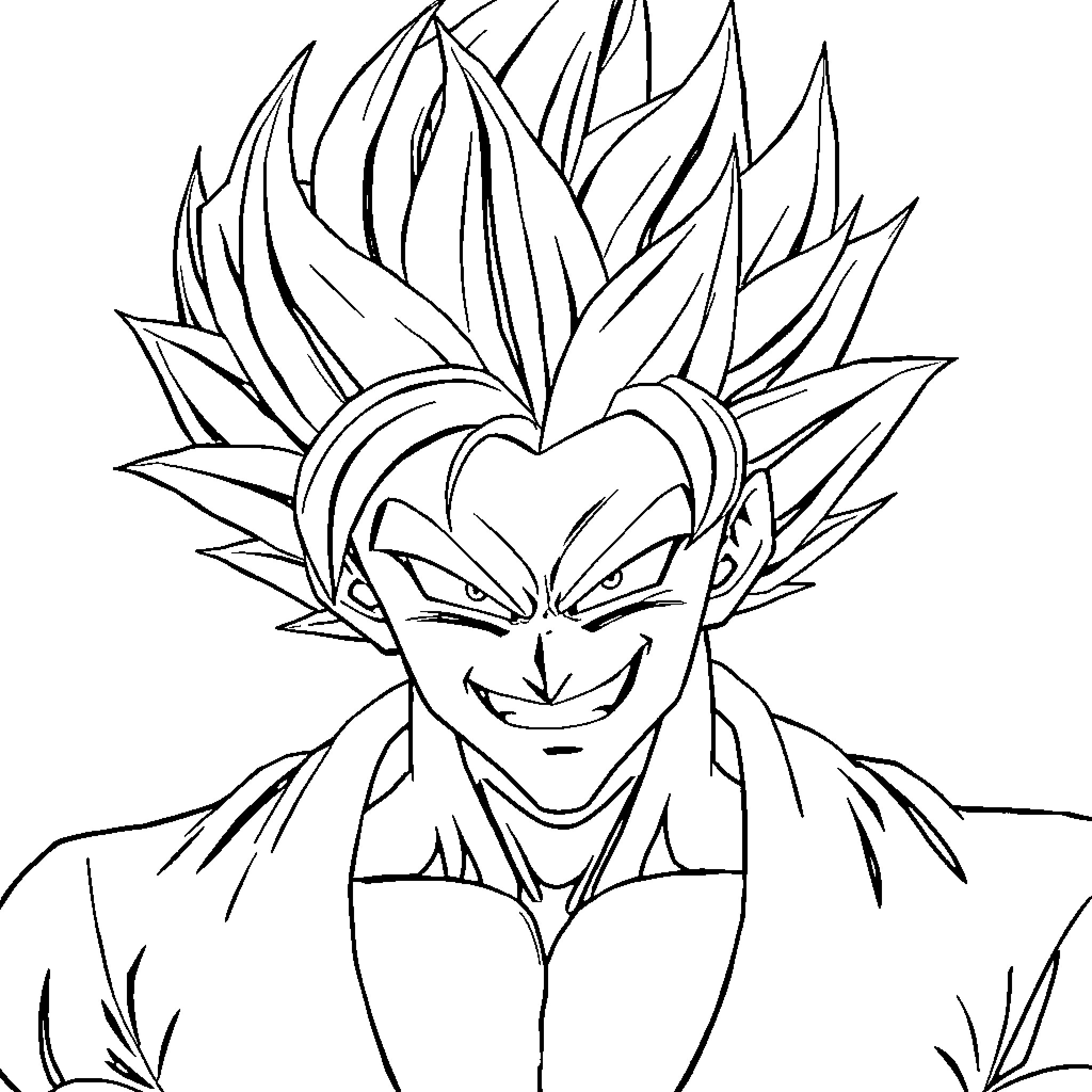 Super Saiyan Joker with intense expression Coloring Page (free black-and-white line drawing printable PDF for all, from beginners to advanced learners, including children, teens, adults, and seniors)
