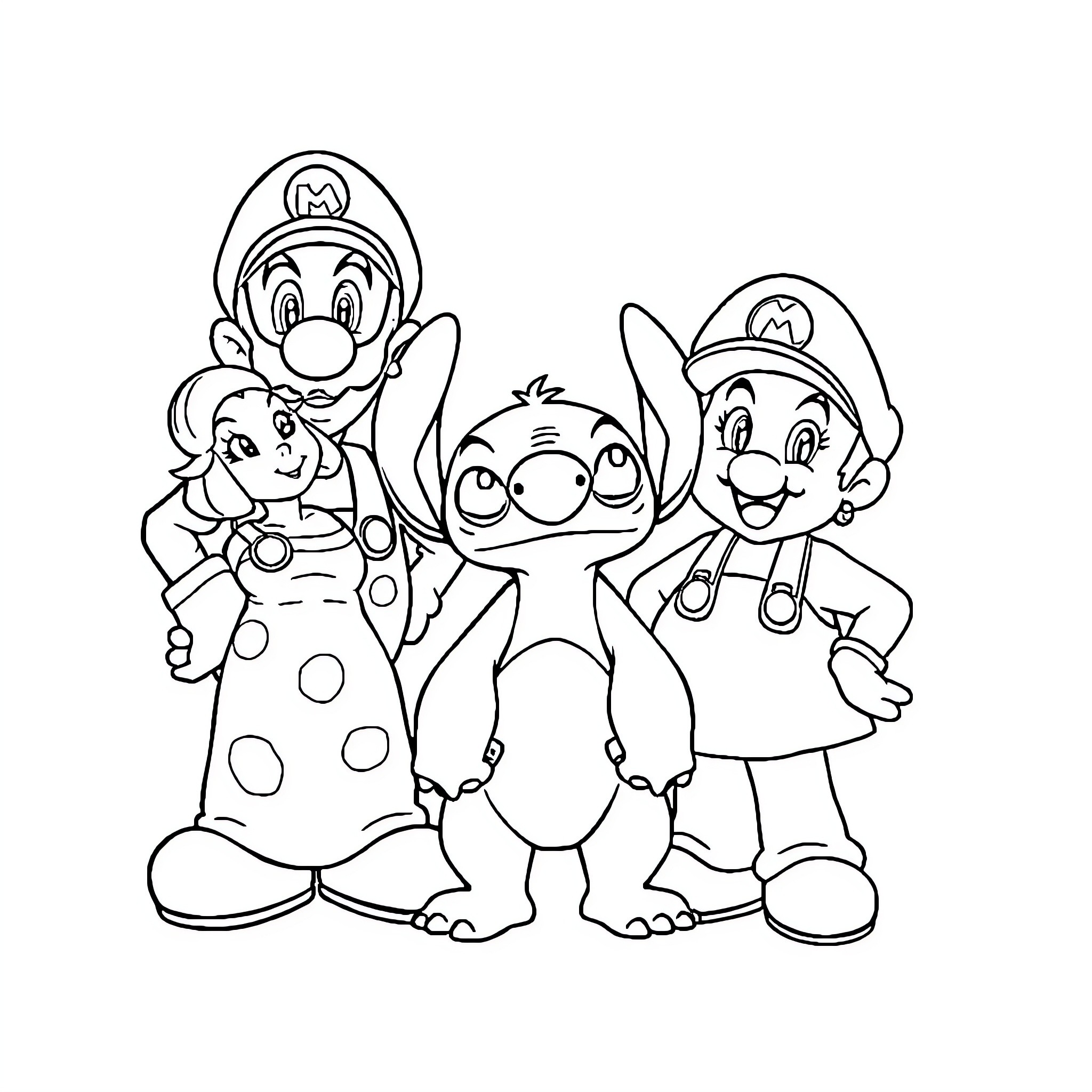 Lilo and Friends on an Adventure Coloring Page (free black-and-white line drawing printable PDF for all, from beginners to advanced learners, including children, teens, adults, and seniors)
