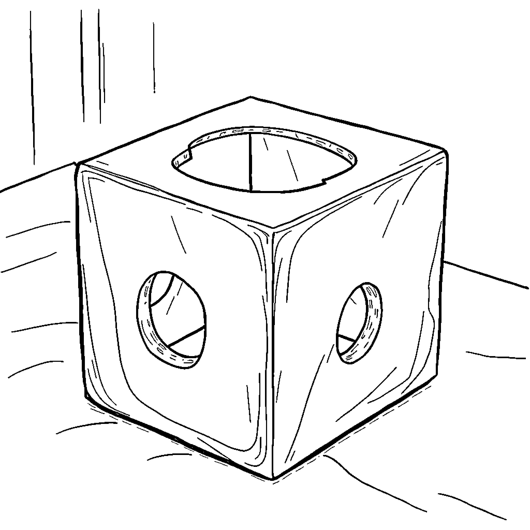 Zahle Cube Geometric Object in Shadows Coloring Page (free black-and-white line drawing printable PDF for all, from beginners to advanced learners, including children, teens, adults, and seniors)