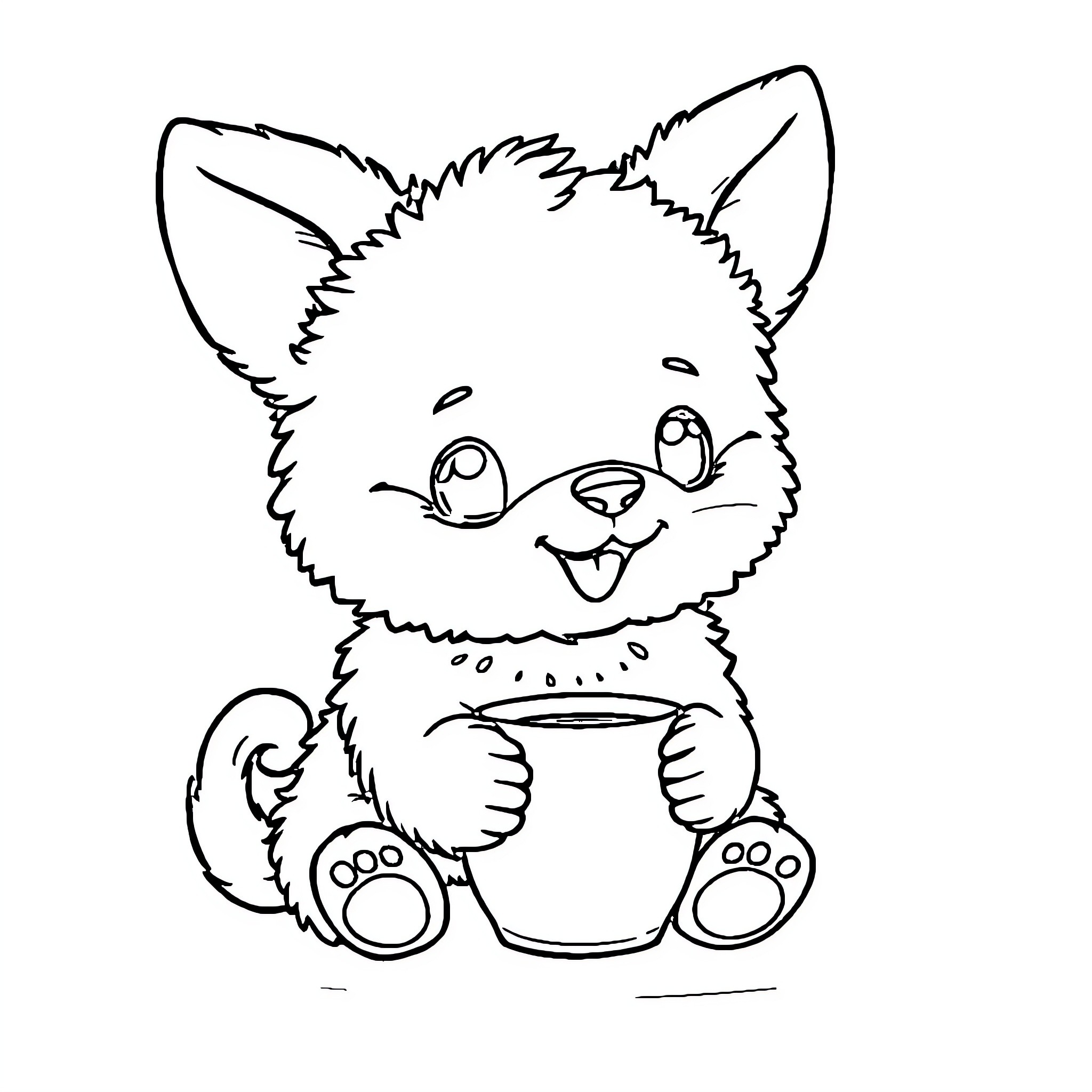 Cinnamoroll enjoying a warm beverage Coloring Page (free black-and-white line drawing printable PDF for all, from beginners to advanced learners, including children, teens, adults, and seniors)