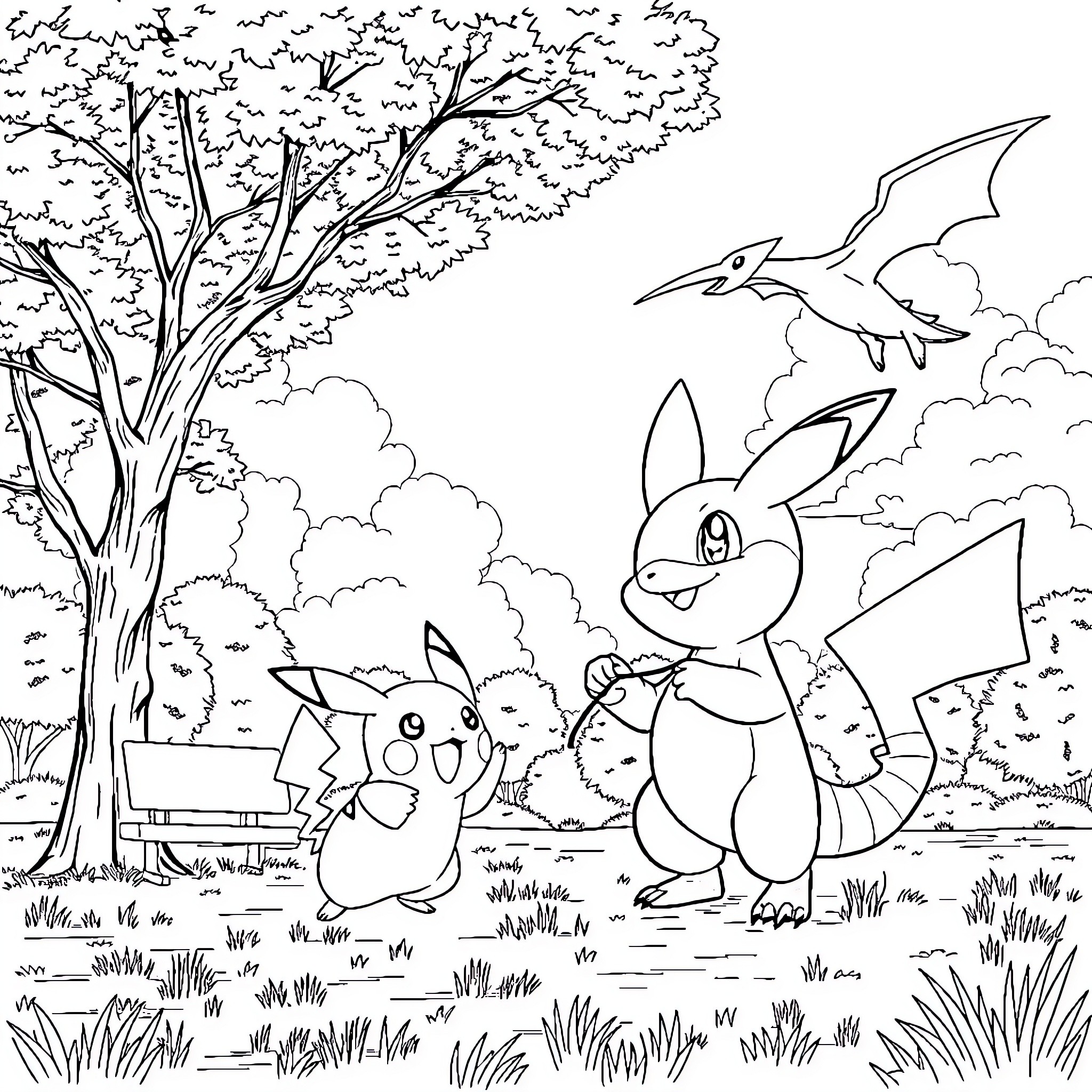 Bluey's Playful Adventure in the Enchanted Forest Coloring Page (free black-and-white line drawing printable PDF for all, from beginners to advanced learners, including children, teens, adults, and seniors)
