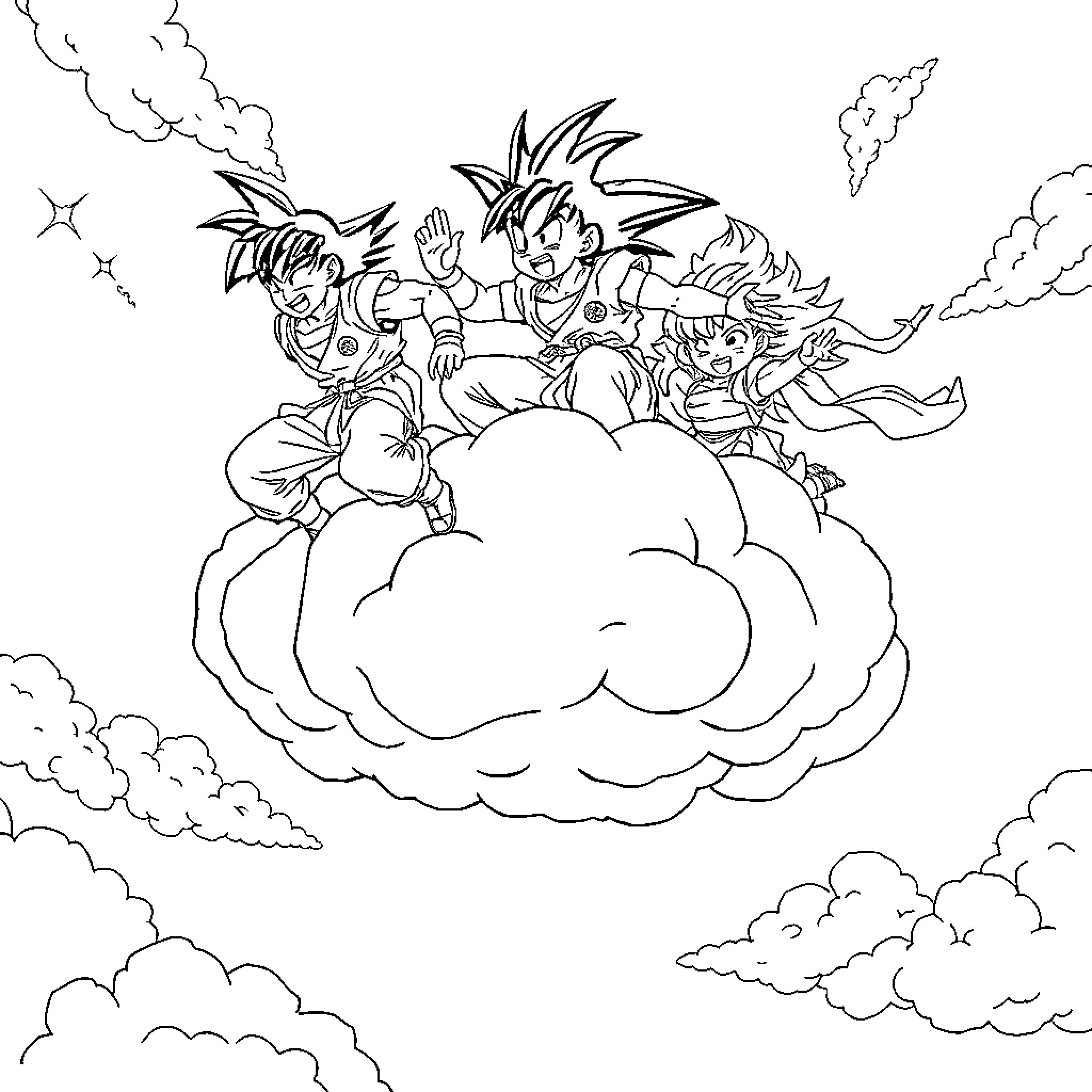 Dragon warriors battling fiercely in the sky Coloring Page (free black-and-white line drawing printable PDF for all, from beginners to advanced learners, including children, teens, adults, and seniors)