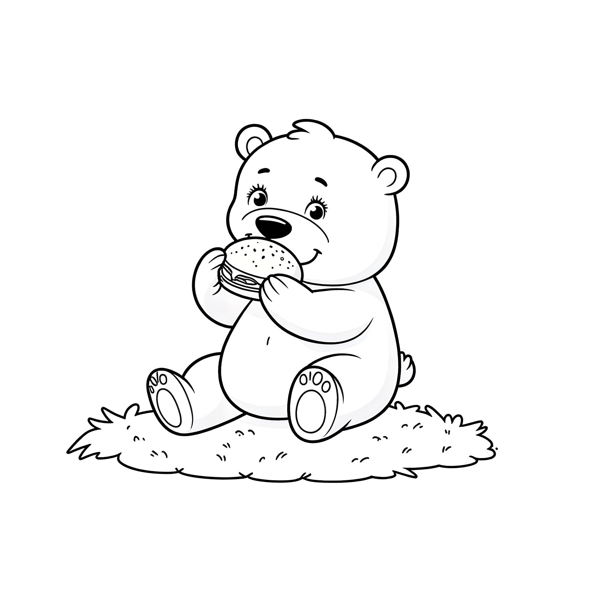 Bear Enjoying a Tasty Snack Coloring Page (free black-and-white line drawing printable PDF for all, from beginners to advanced learners, including children, teens, adults, and seniors)