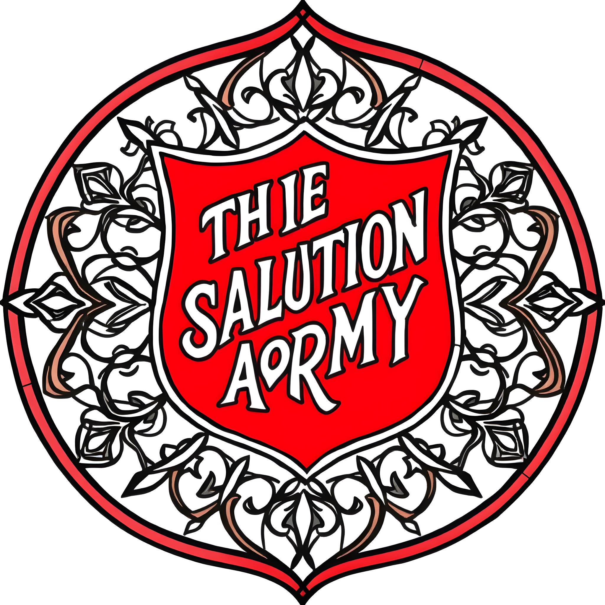Salvation Army logo with ornate design Coloring Page (free black-and-white line drawing printable PDF for all, from beginners to advanced learners, including children, teens, adults, and seniors)