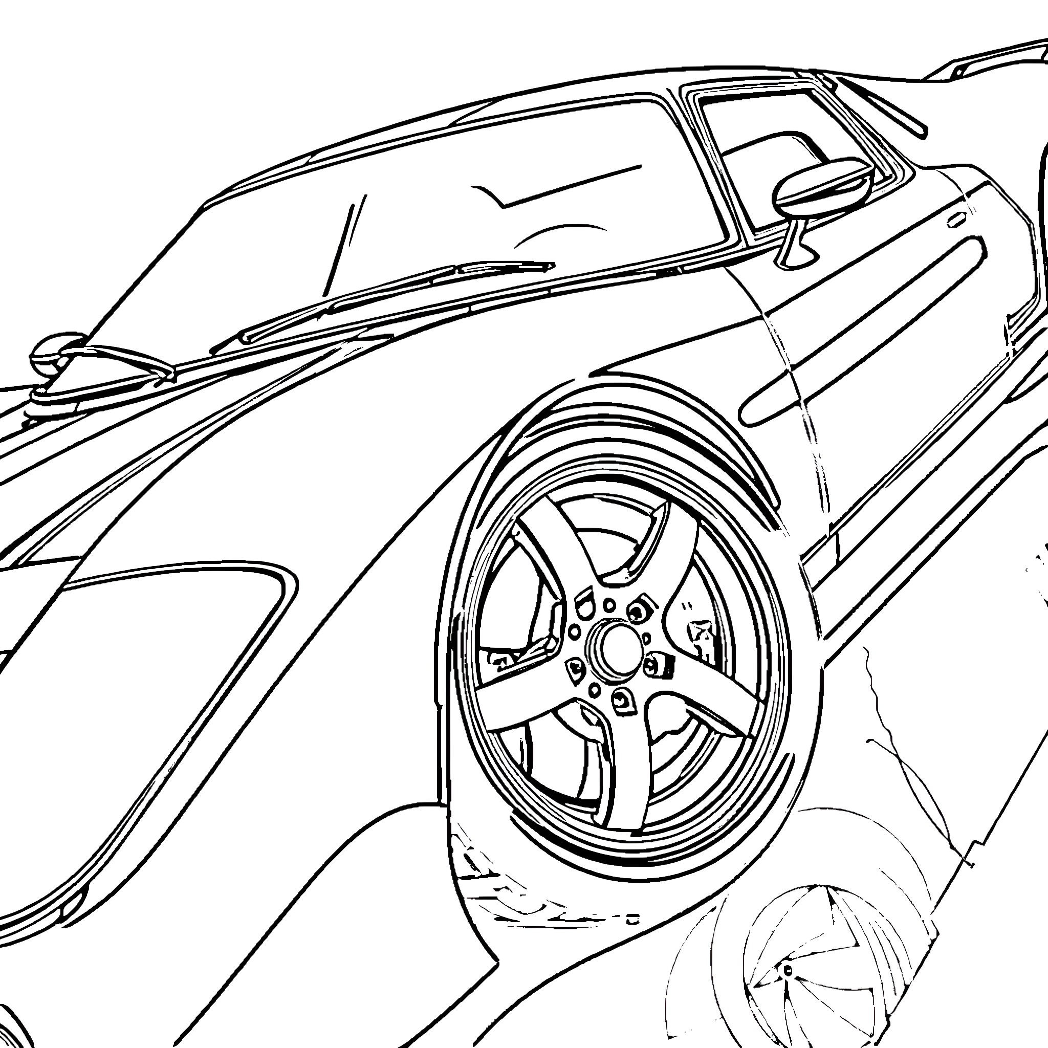 SSR MK-II sports car outline Coloring Page (free black-and-white line drawing printable PDF for all, from beginners to advanced learners, including children, teens, adults, and seniors)