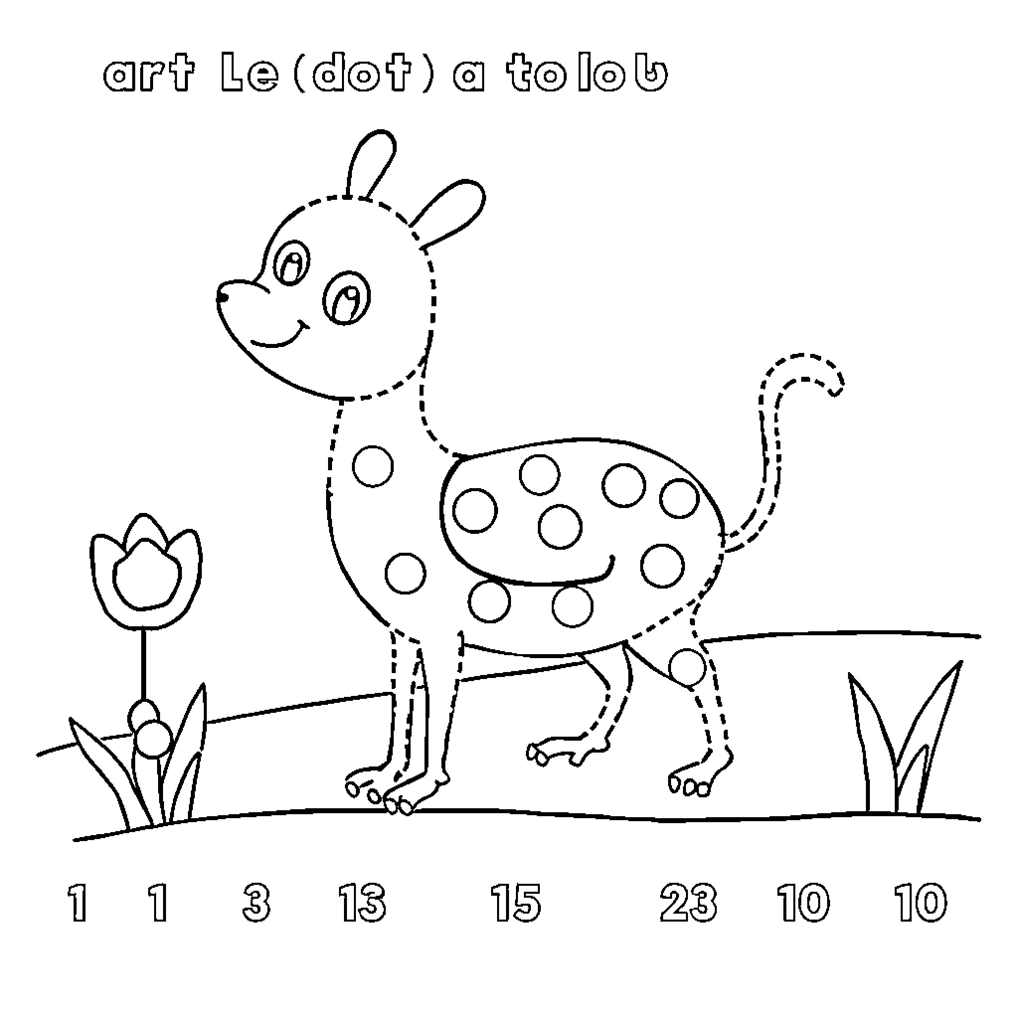 Counting Spots on a Dotted Creature Coloring Page (free black-and-white line drawing printable PDF for all, from beginners to advanced learners, including children, teens, adults, and seniors)